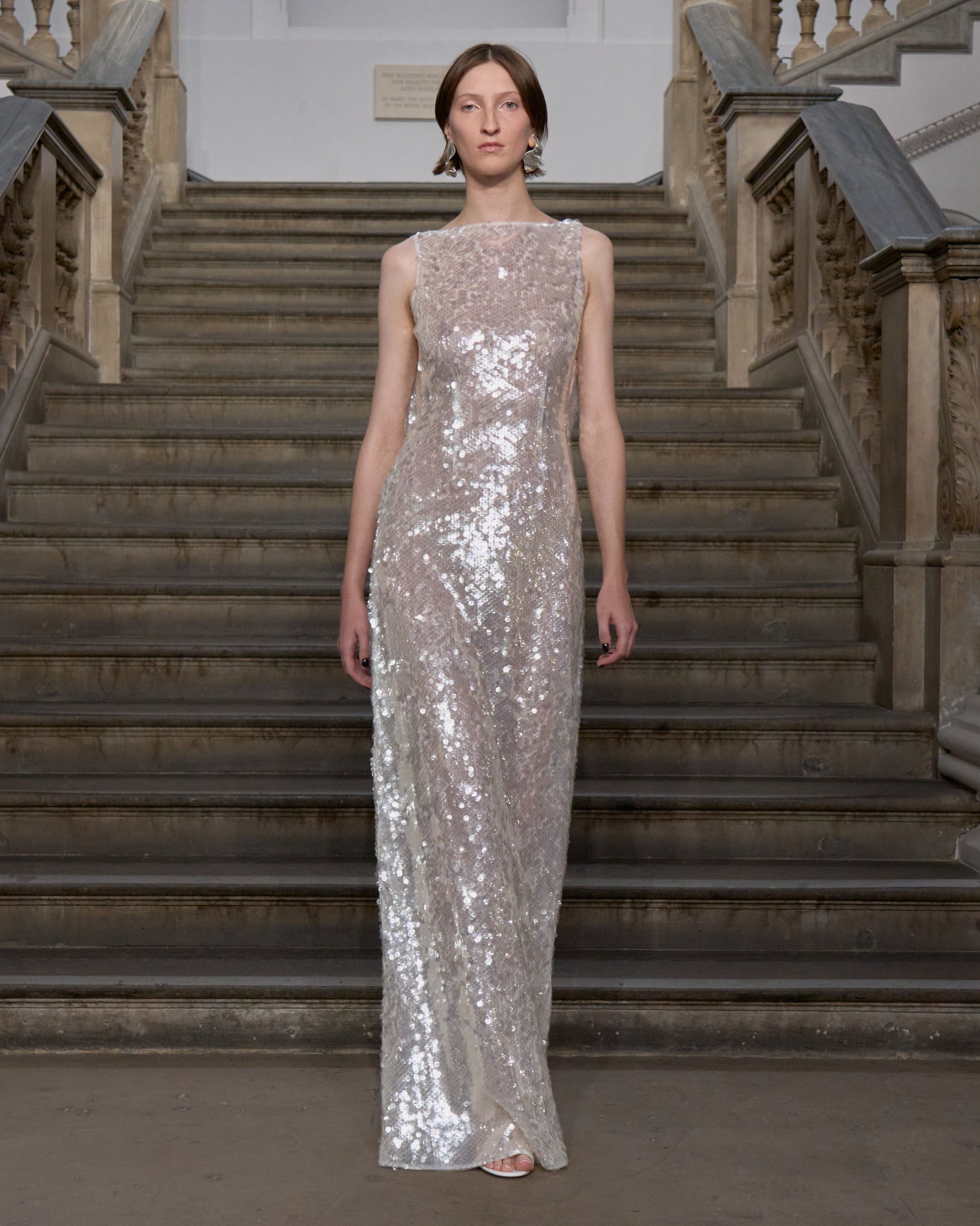 emilia wickstead sequin dress Leoni Evening Dress In Clear & White Sequins
