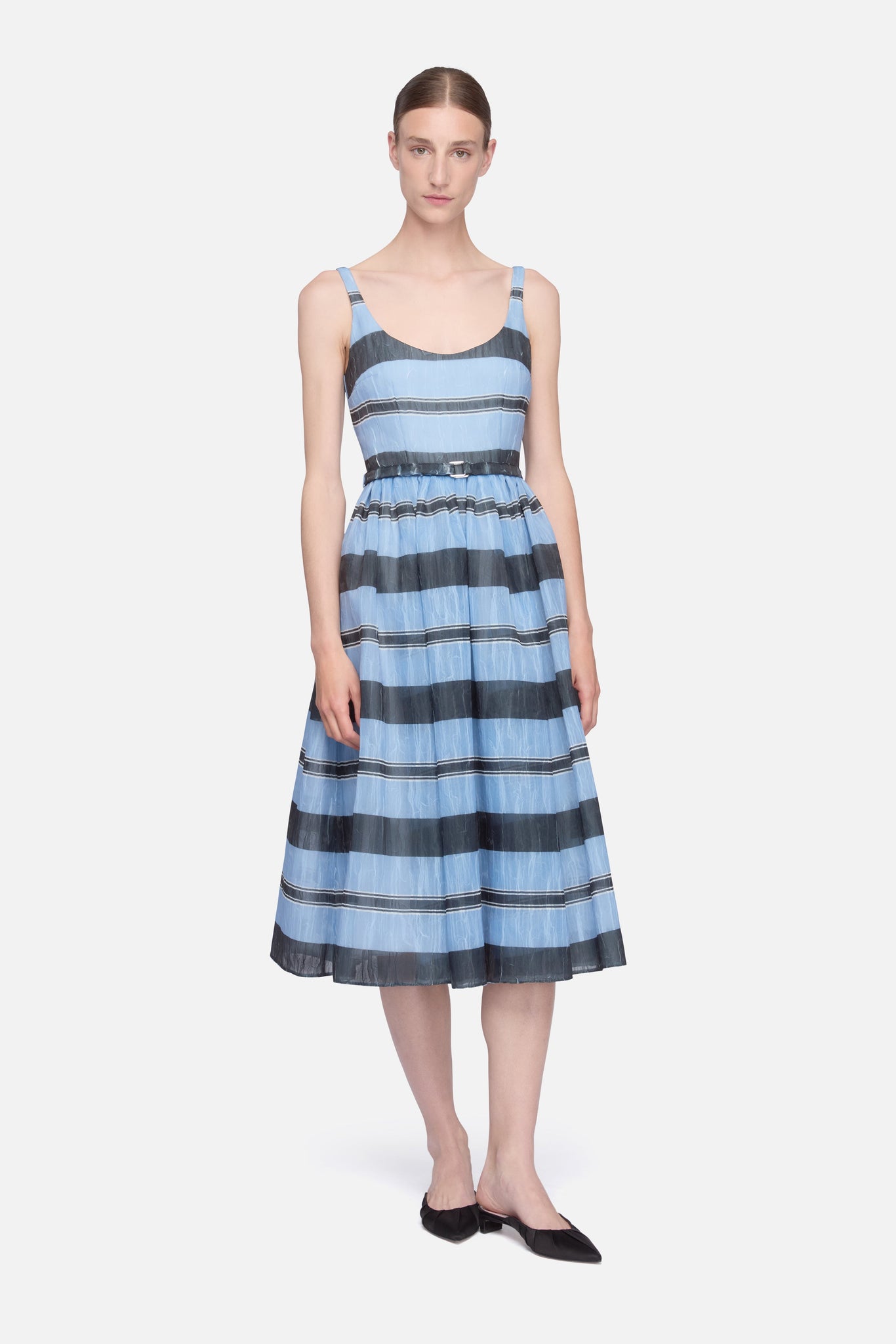 blue dress with black stripes Elegant Blue and Black Striped Maxi Dress