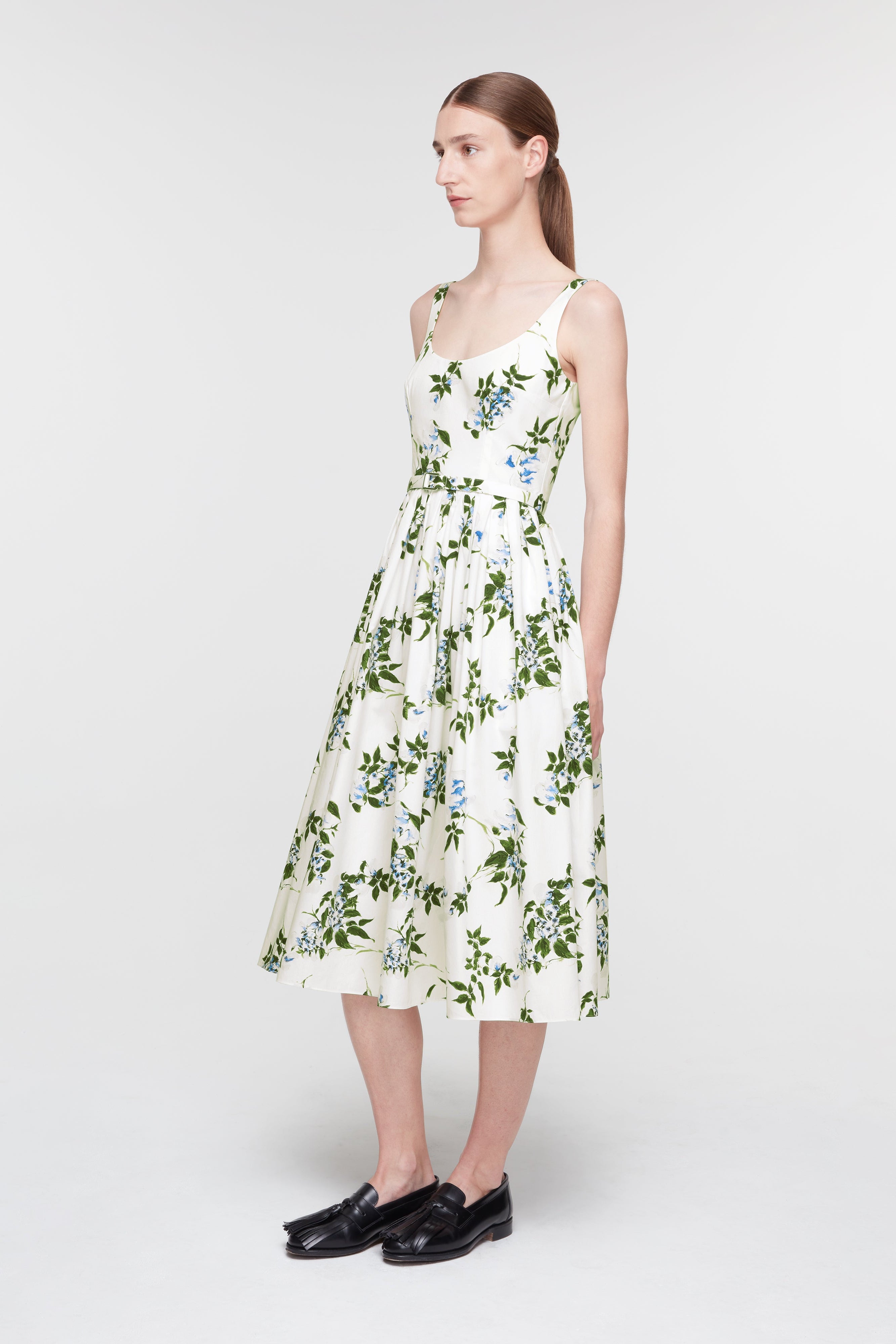 Eglantine Dress In Lilac Cherries & Lillies on White Organic Cotton ...
