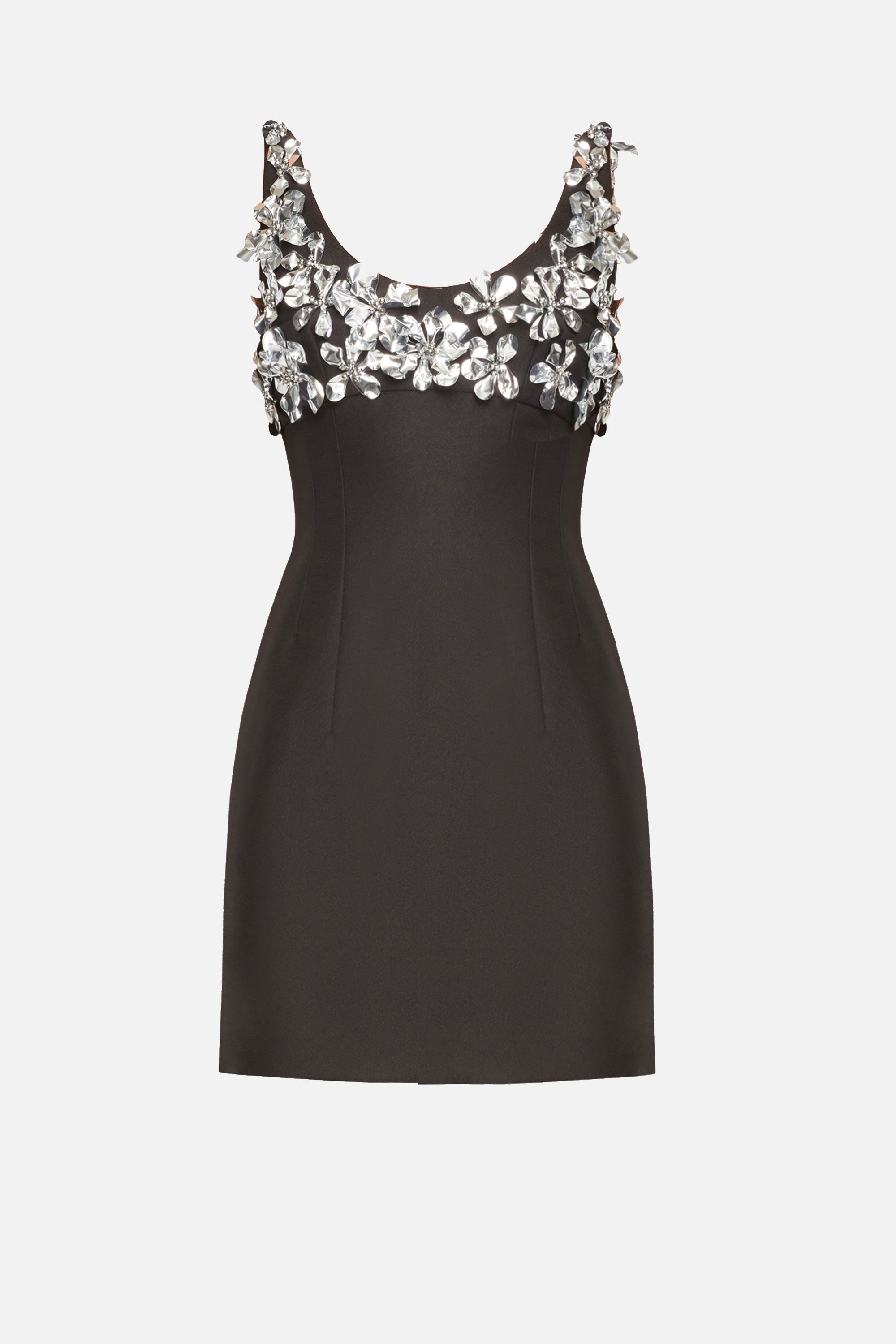 Einna Embellished Dress In Enamel Flowers On Black Moss Crepe
