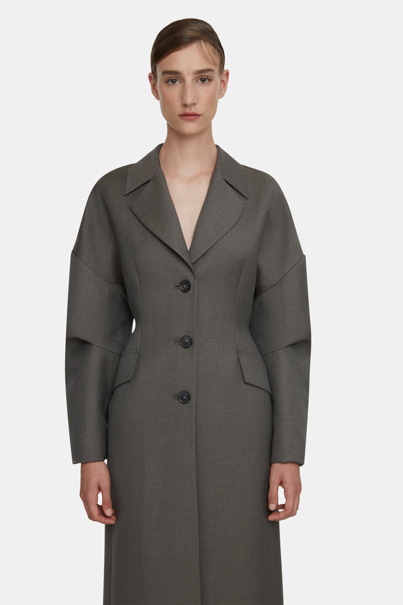 Emilia Wickstead - Jaya Tailored Coat in Ash Grey Seersucker Merino