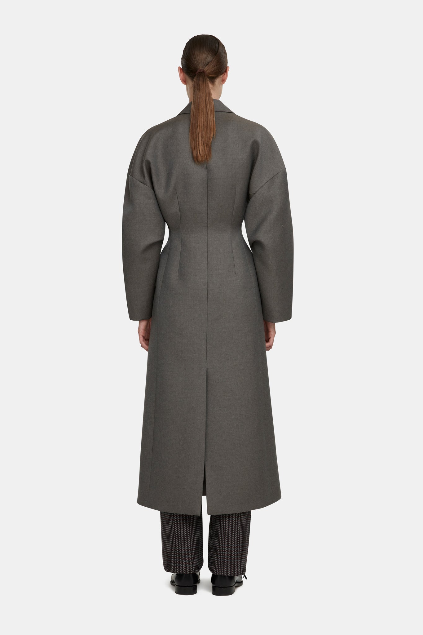 Emilia Wickstead - Jaya Tailored Coat in Ash Grey Seersucker Merino