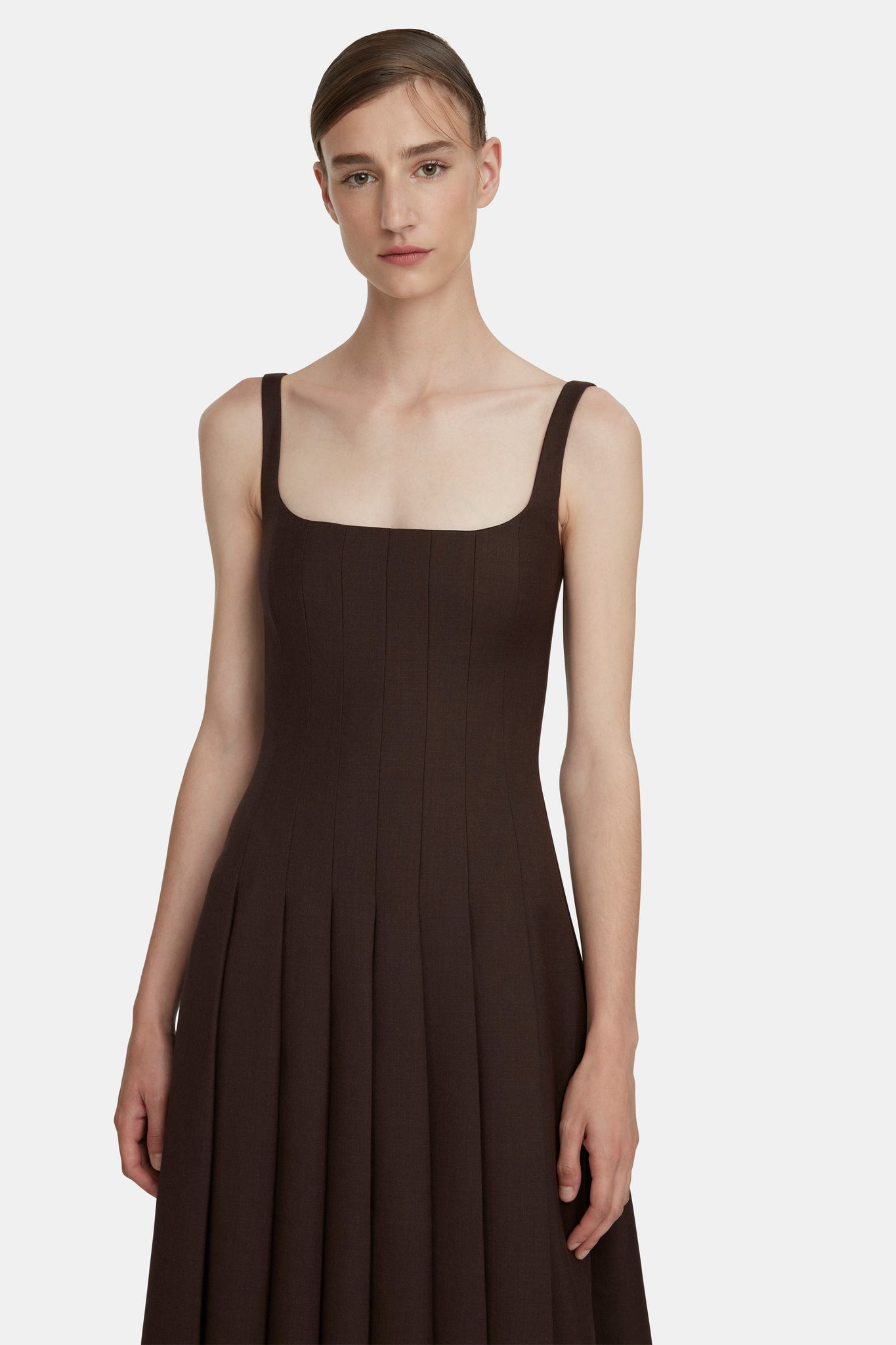 Emilia Wickstead Adele Dress in Chocolate Brown Superfine Merino Wool