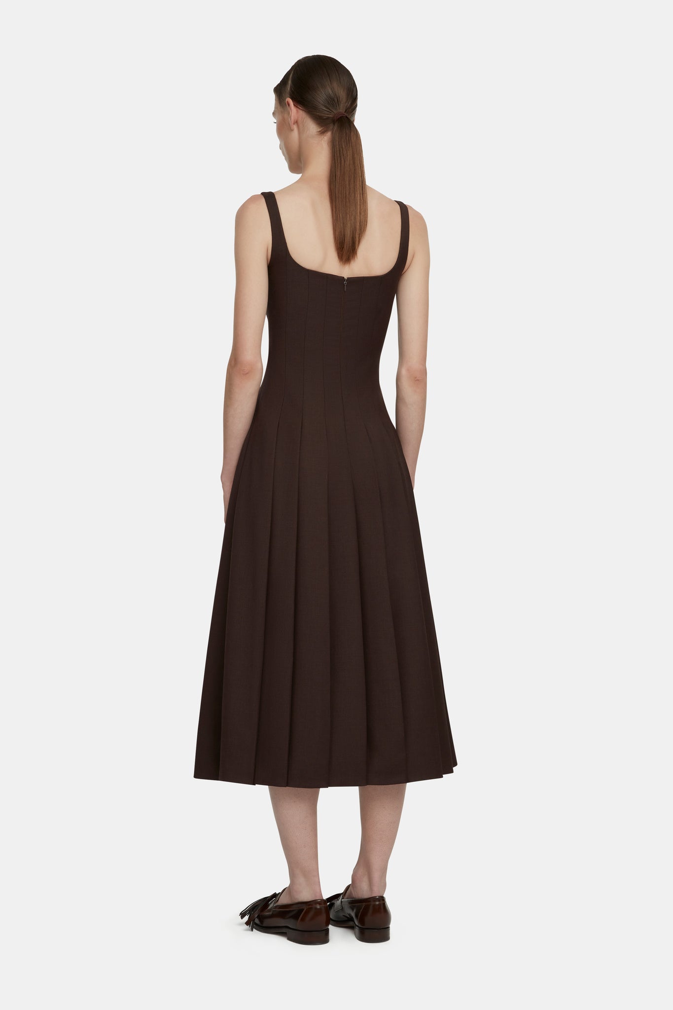 Emilia Wickstead Adele Dress in Chocolate Brown Superfine Merino Wool