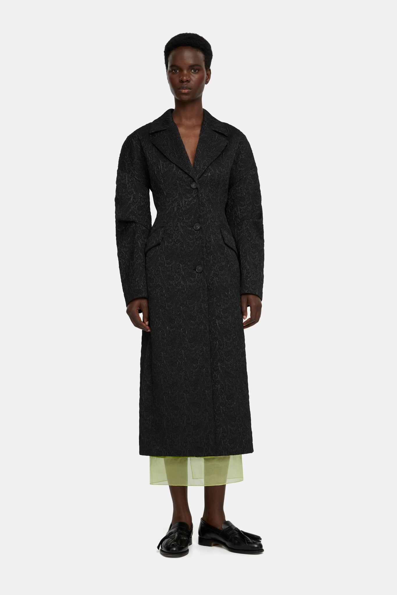 Jaya Tailored Coat in Black Seersucker Cloque