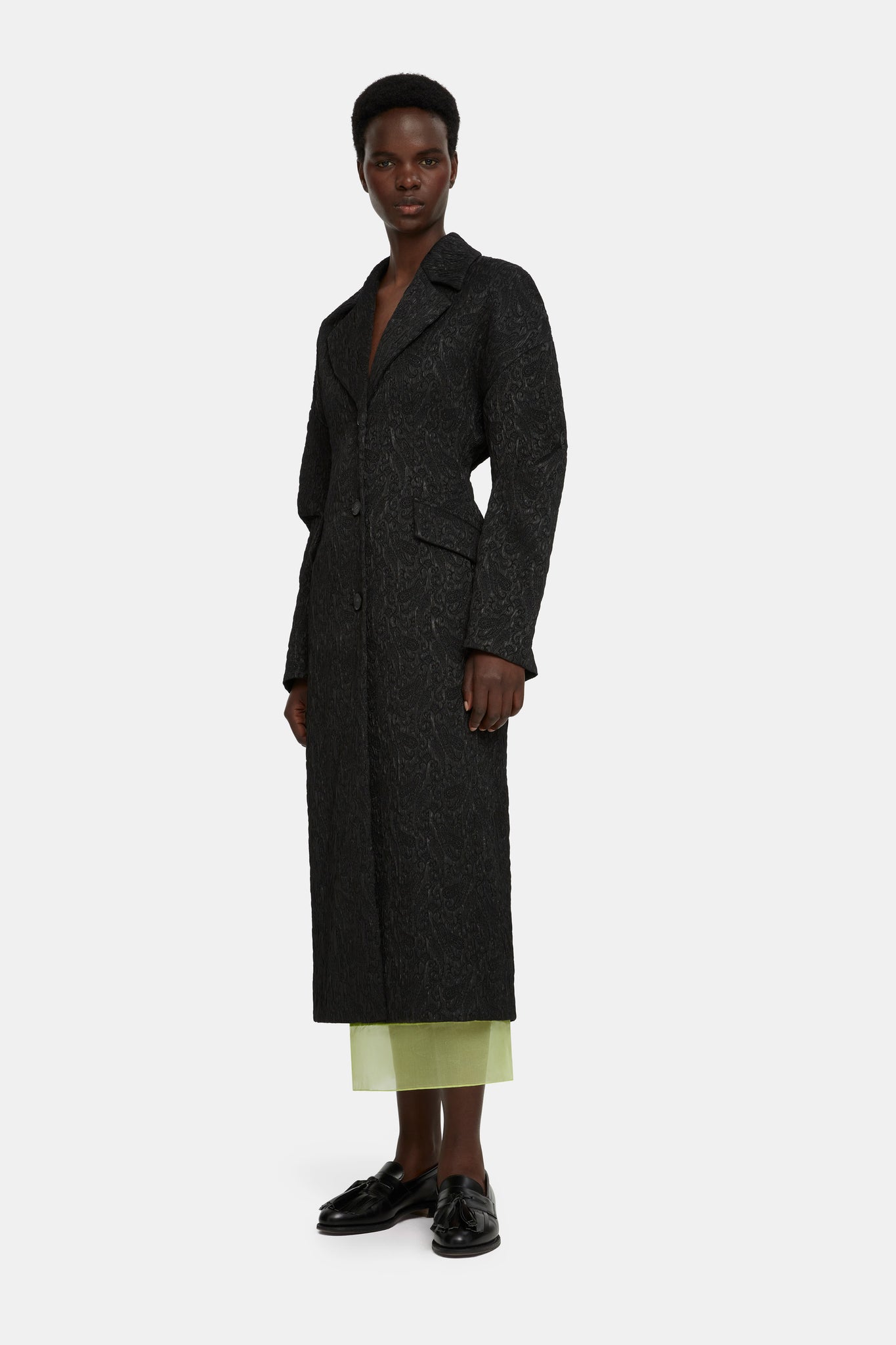 Jaya Tailored Coat in Black Seersucker Cloque