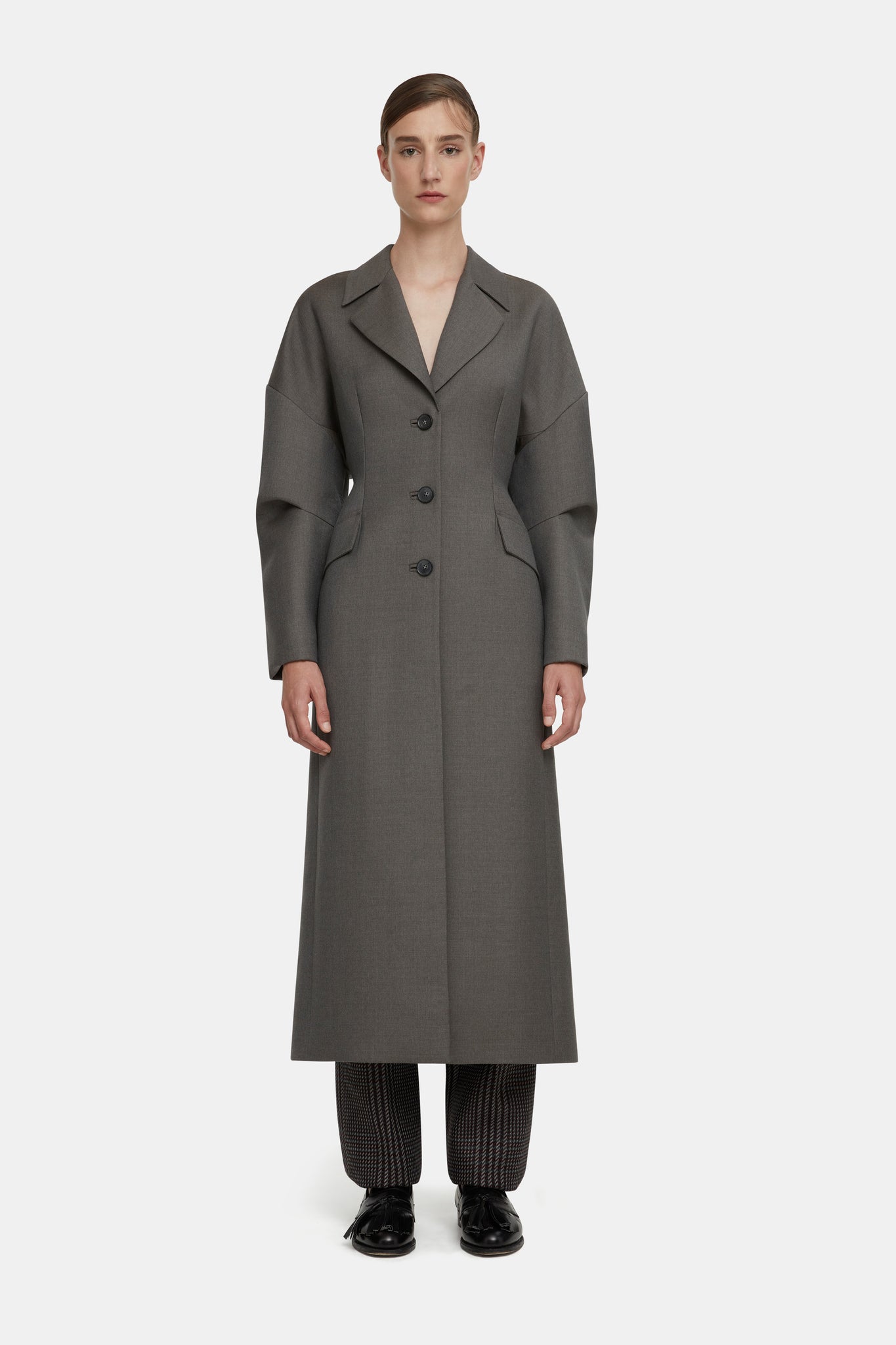 Emilia Wickstead - Jaya Tailored Coat in Ash Grey Seersucker Merino