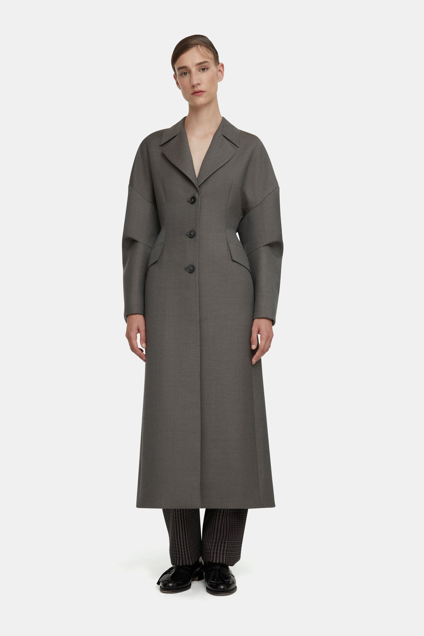 Emilia Wickstead - Jaya Tailored Coat in Ash Grey Seersucker Merino