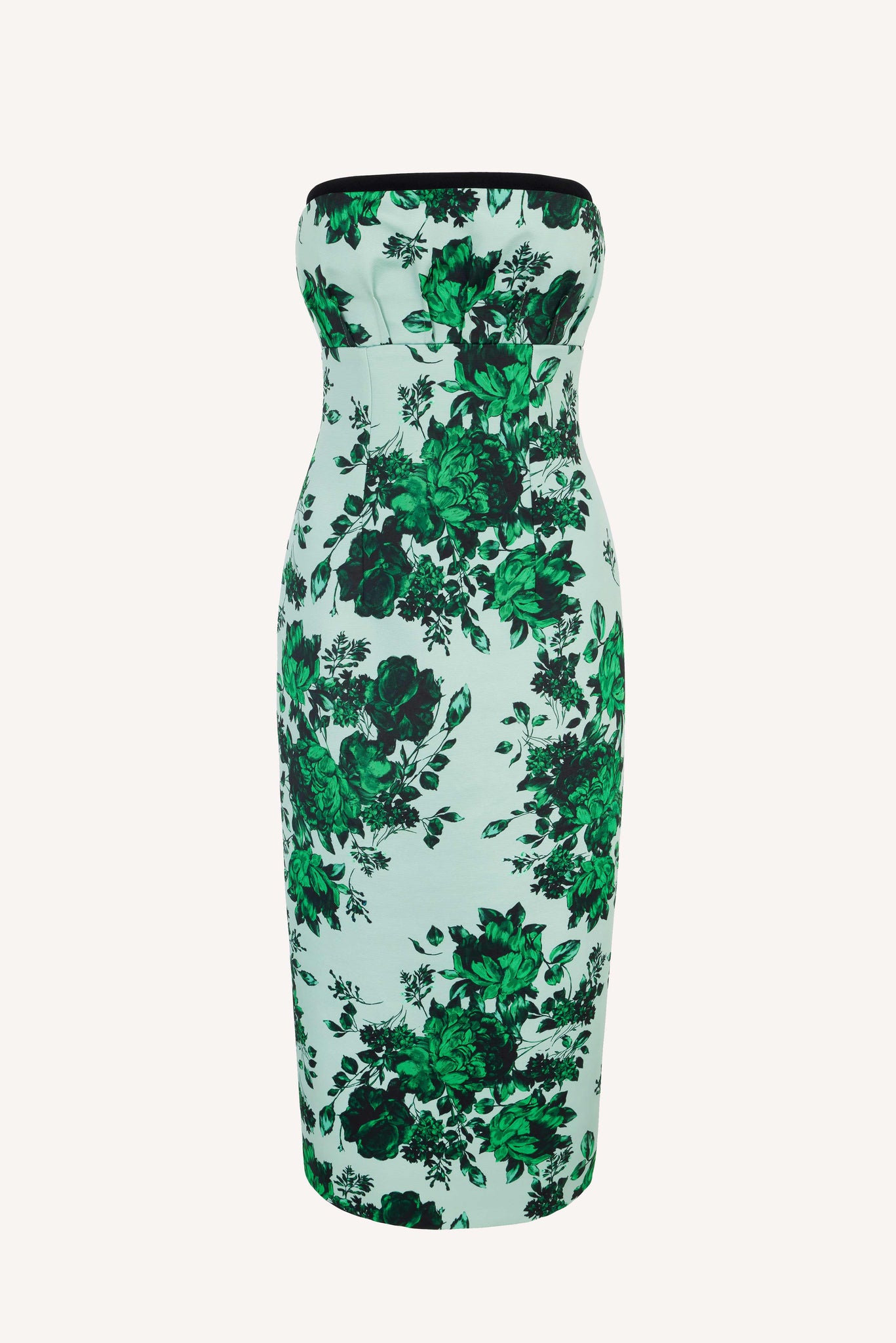 Adalina Strapless Dress in Green Festive Bouquet Printed Taffeta Faille | Emilia Wickstead