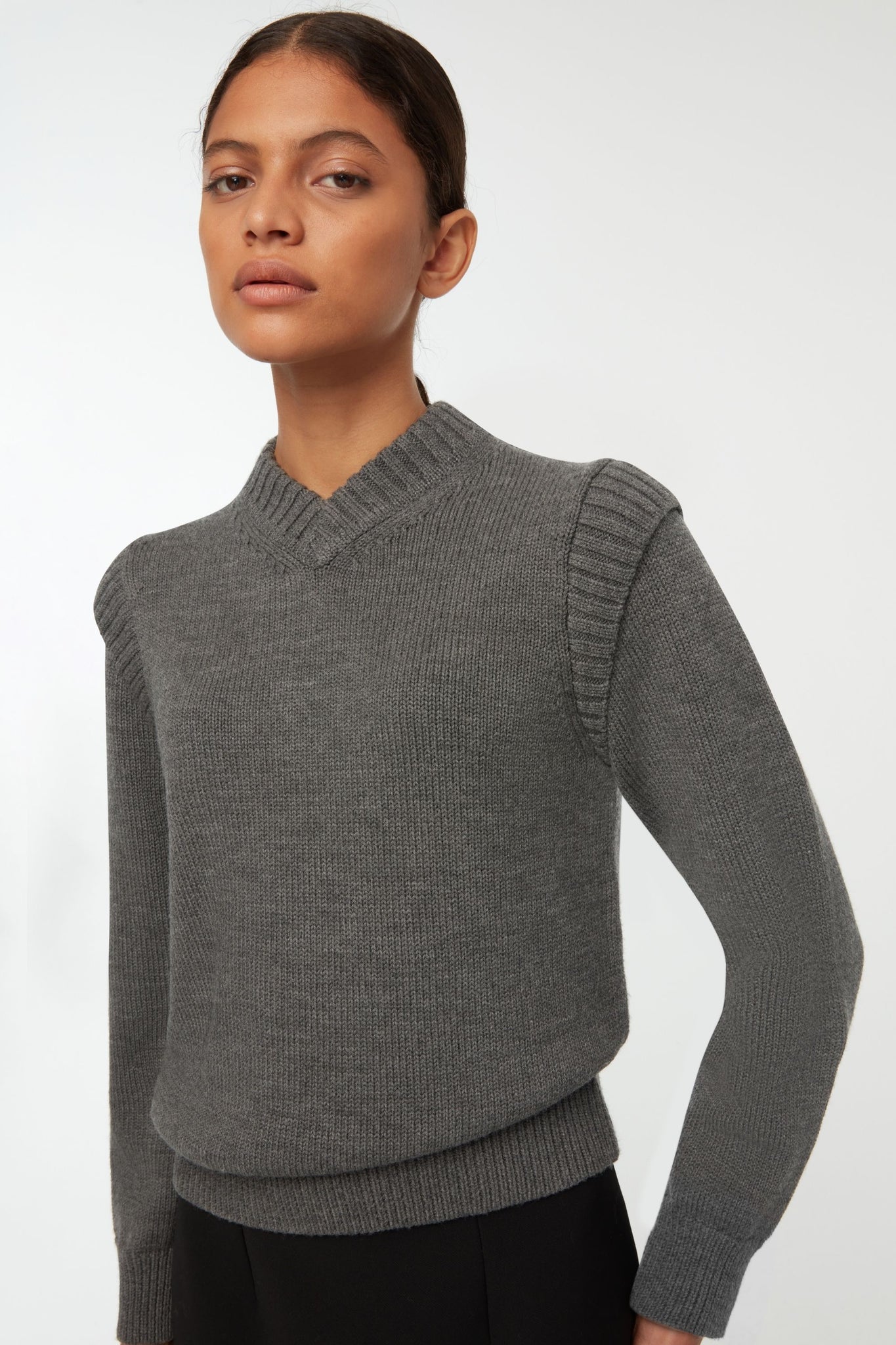 Kit Knit In Grey Melange Merino Wool | Emilia Wickstead