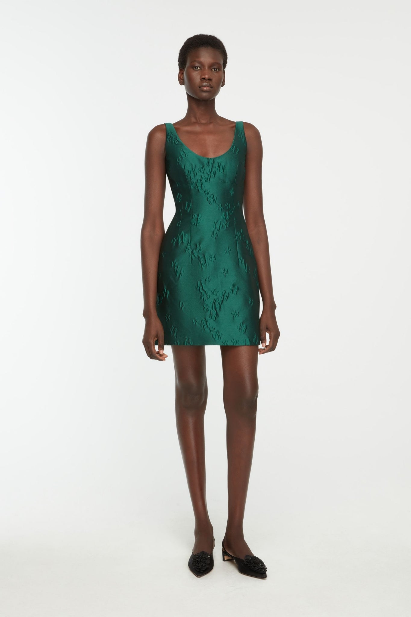 Einna Dress In Emerald Green Ditsy Floral Jacquard | Emilia Wickstead Einna Dress In Emerald Green Ditsy Floral Jacquard | Emilia Wickstead