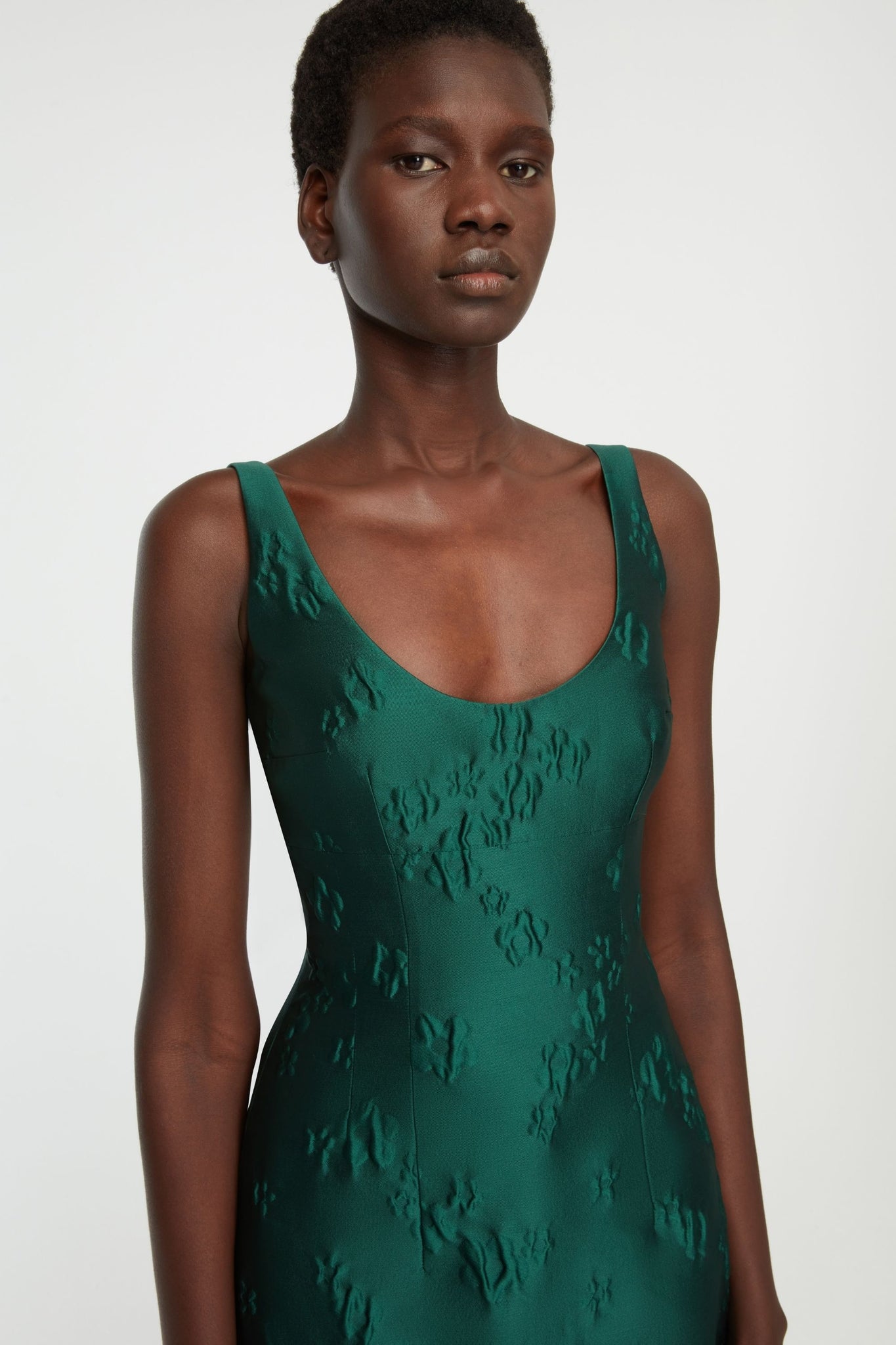 Einna Dress In Emerald Green Ditsy Floral Jacquard