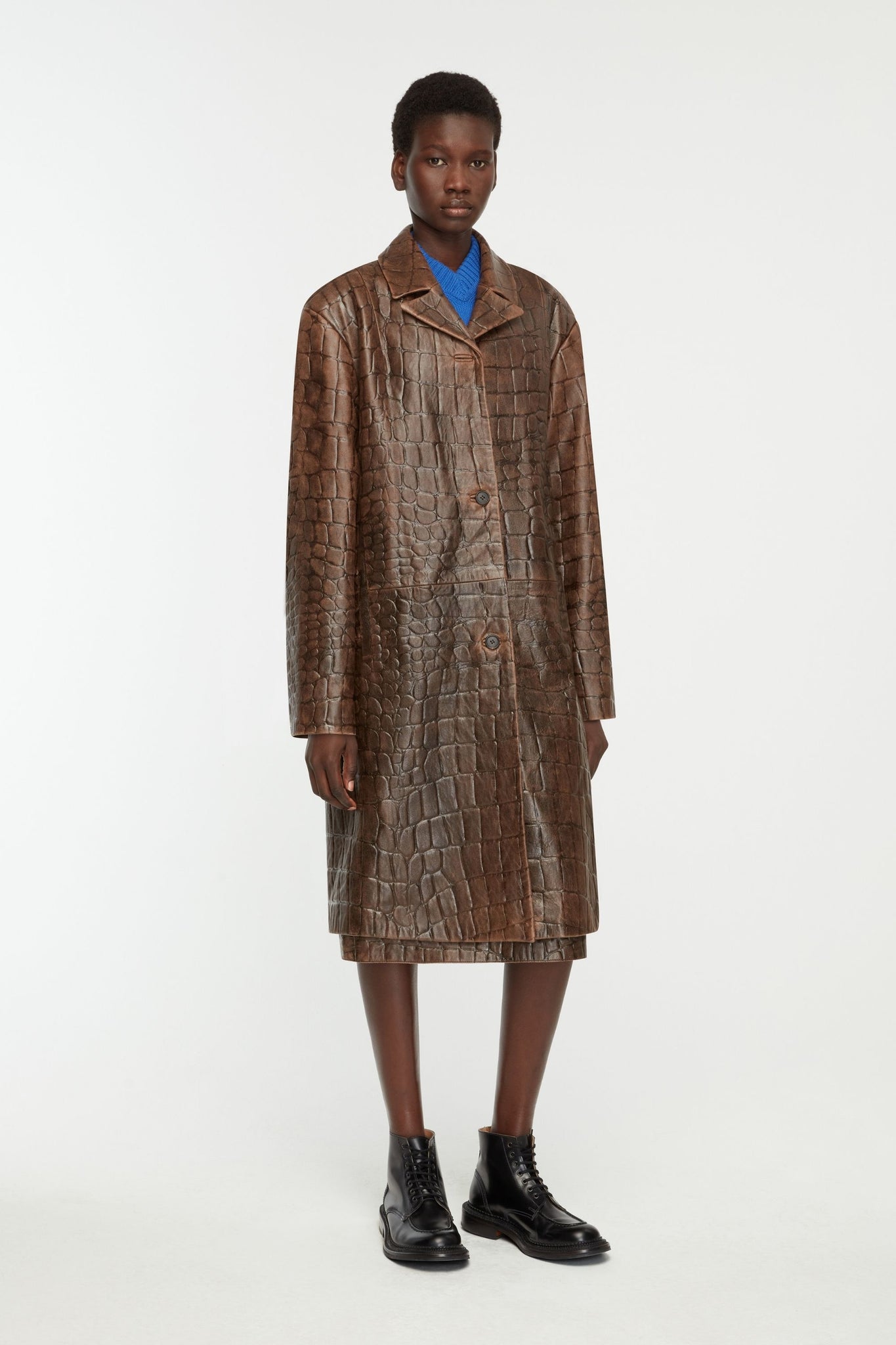 Alfie Coat In Chocolate Embossed Croc Western Leather