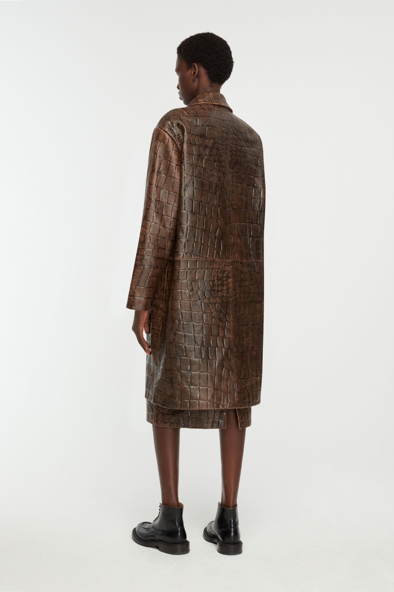 Alfie Coat In Chocolate Embossed Croc Western Leather