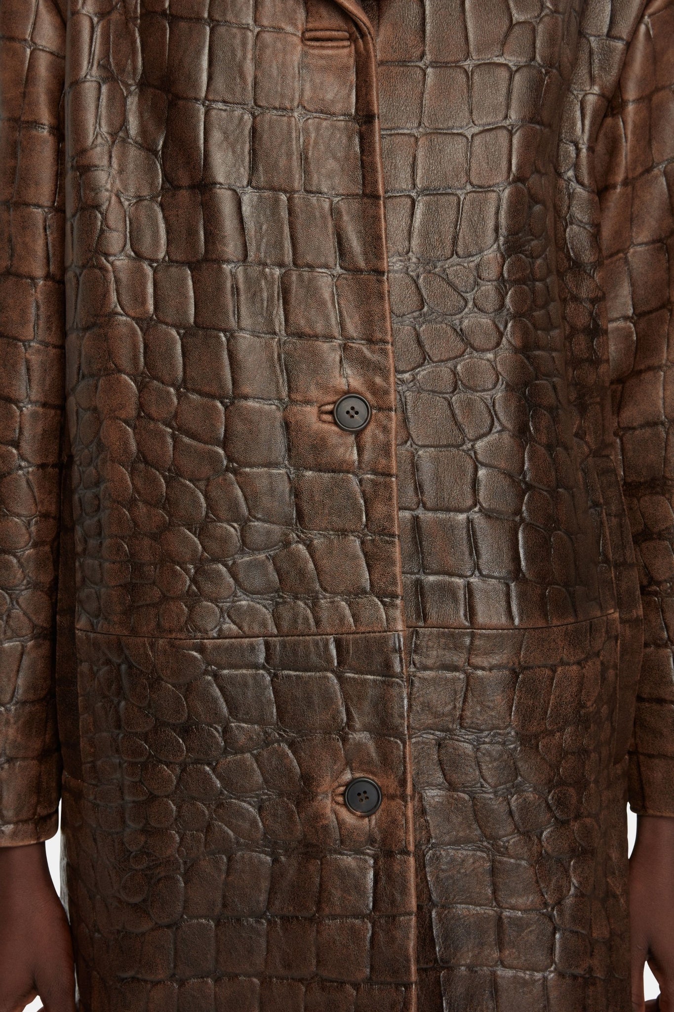 Alfie Coat In Chocolate Embossed Croc Western Leather