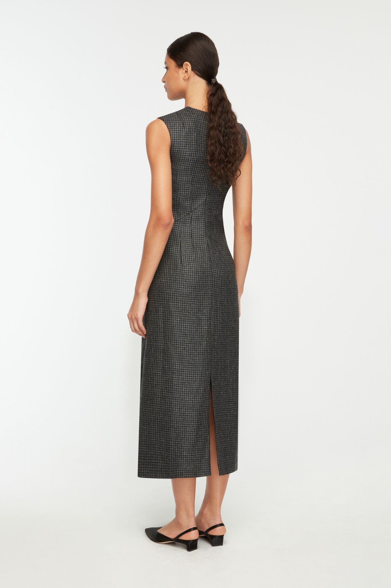 Hartley Dress In Dark Grey Melange Houndstooth