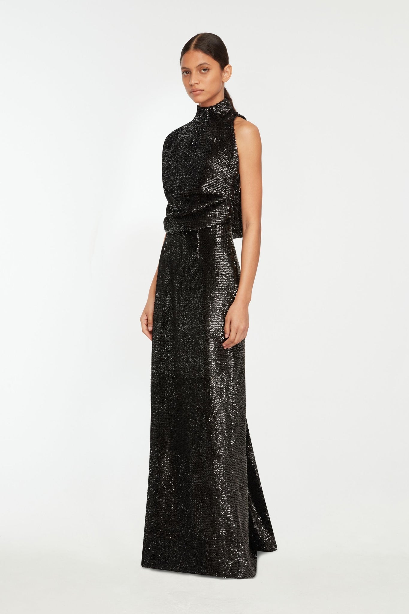Conlan Dress In Black Textured Sequin