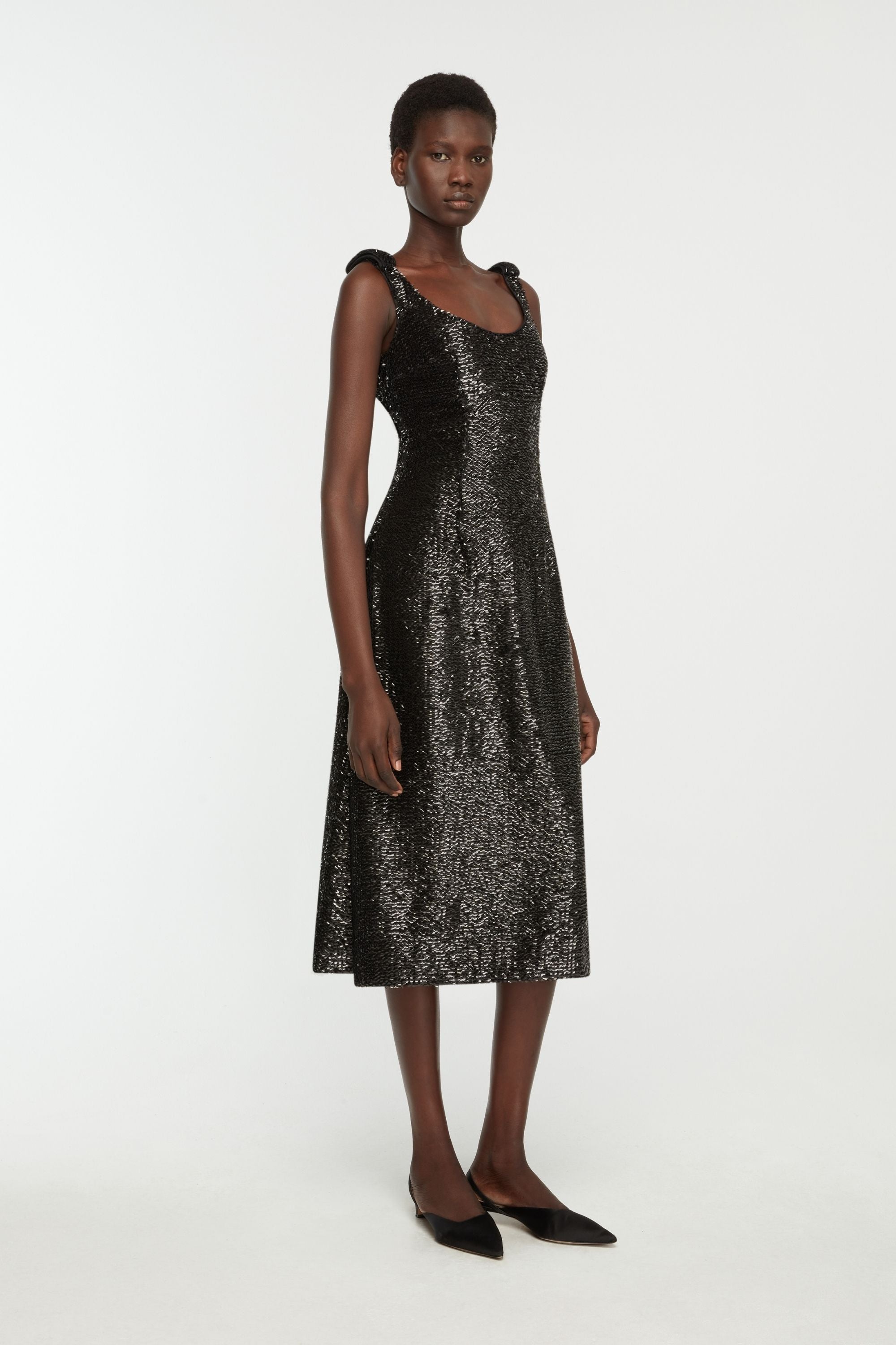 Tippini Dress In Black Textured Sequin