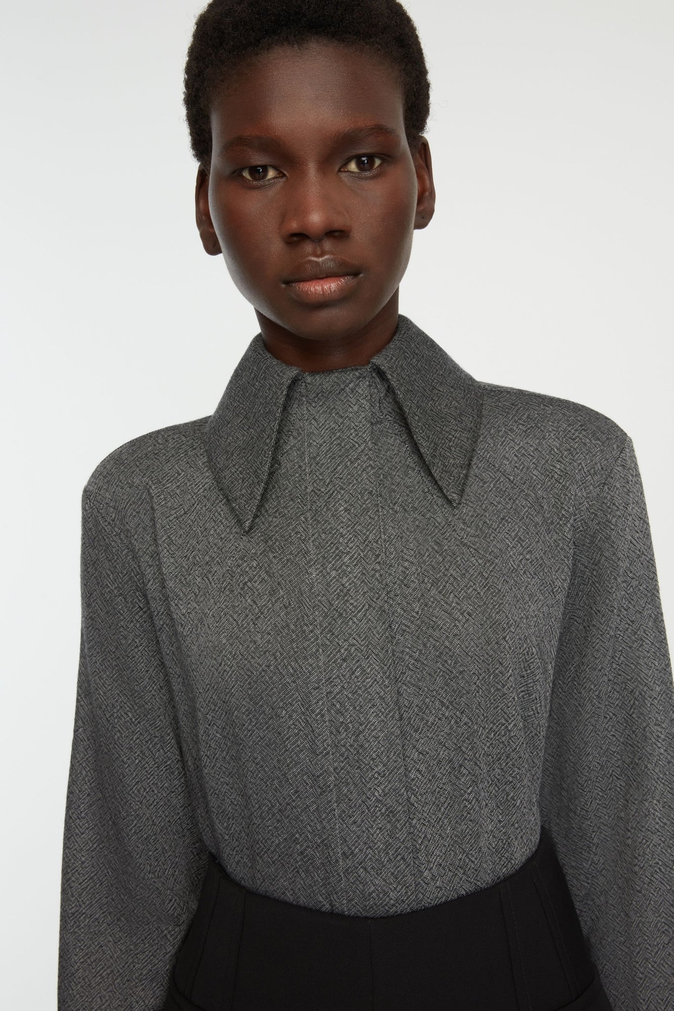 Bergman Top In Steel Grey Twill Wool- Emilia Wickstead