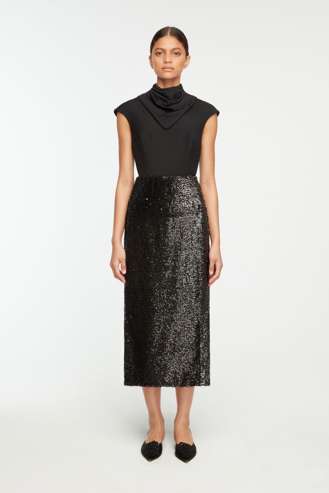 Kanji Skirt In Black Textured Sequin - Emilia Wickstead 