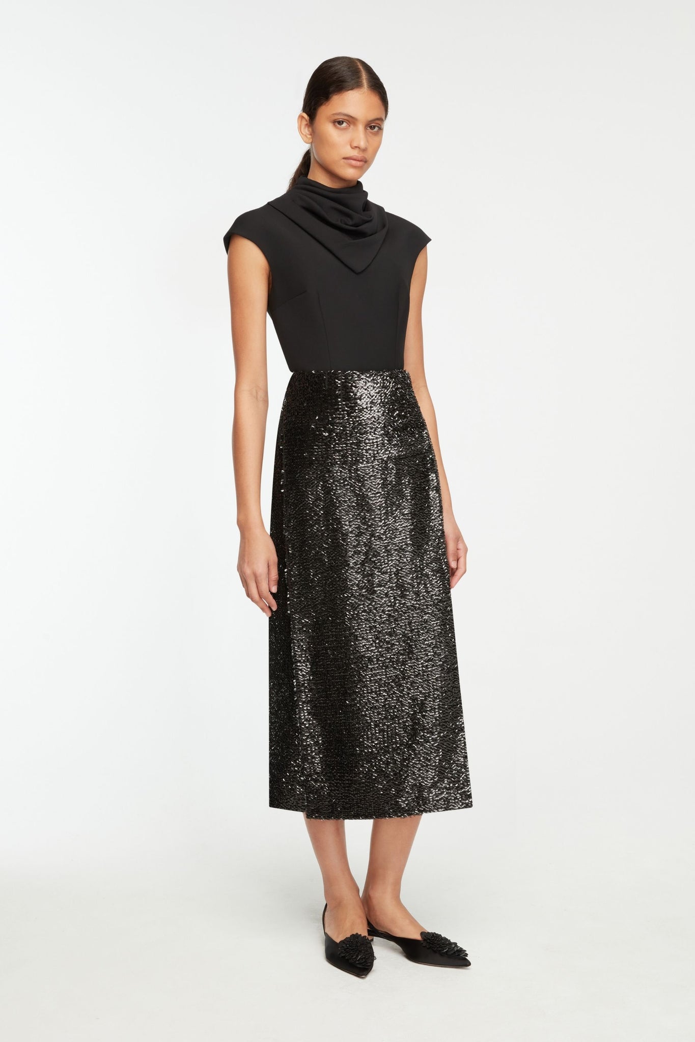 Kanji Skirt In Black Textured Sequin - Emilia Wickstead 