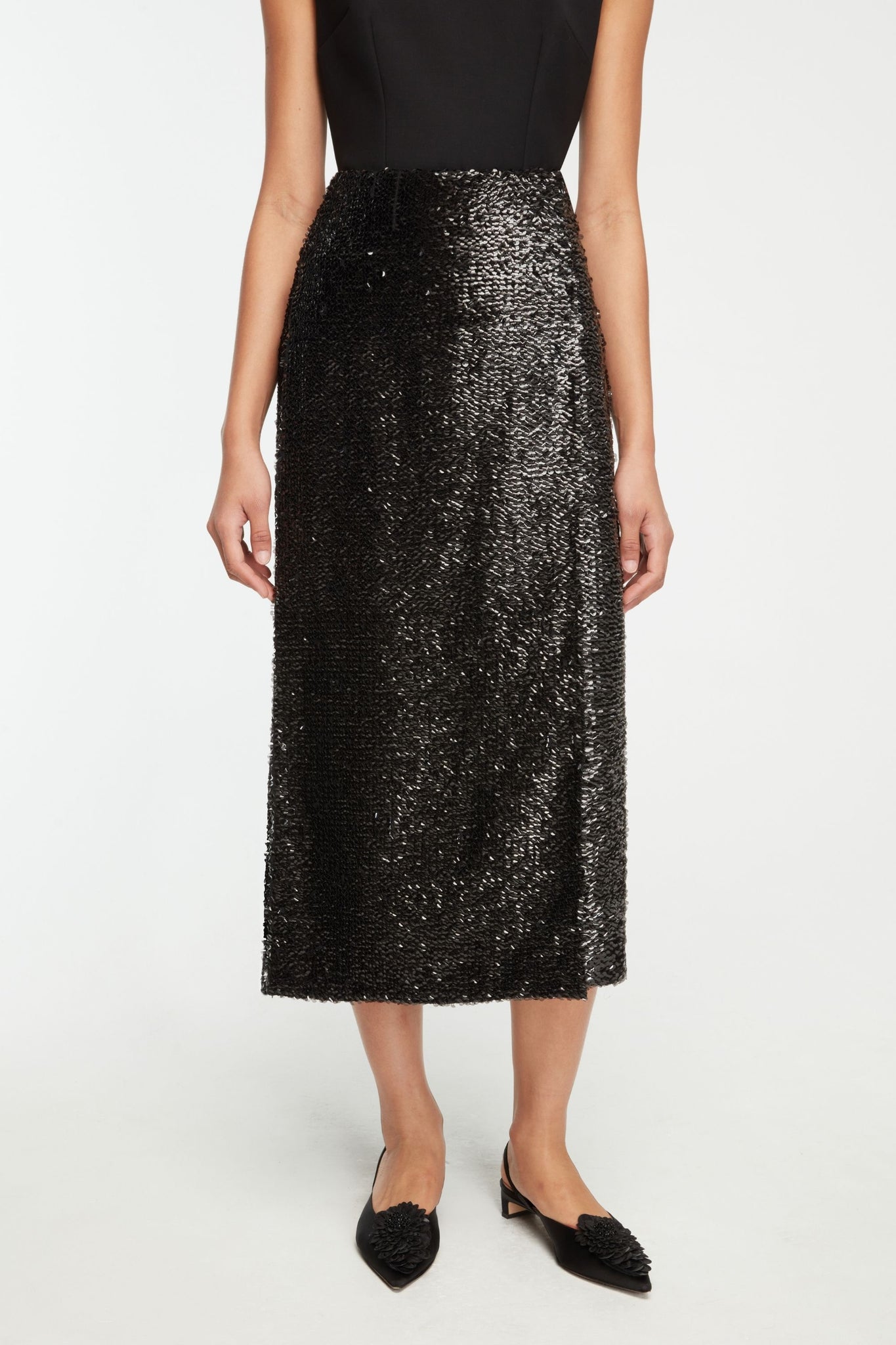 Kanji Skirt In Black Textured Sequin - Emilia Wickstead 
