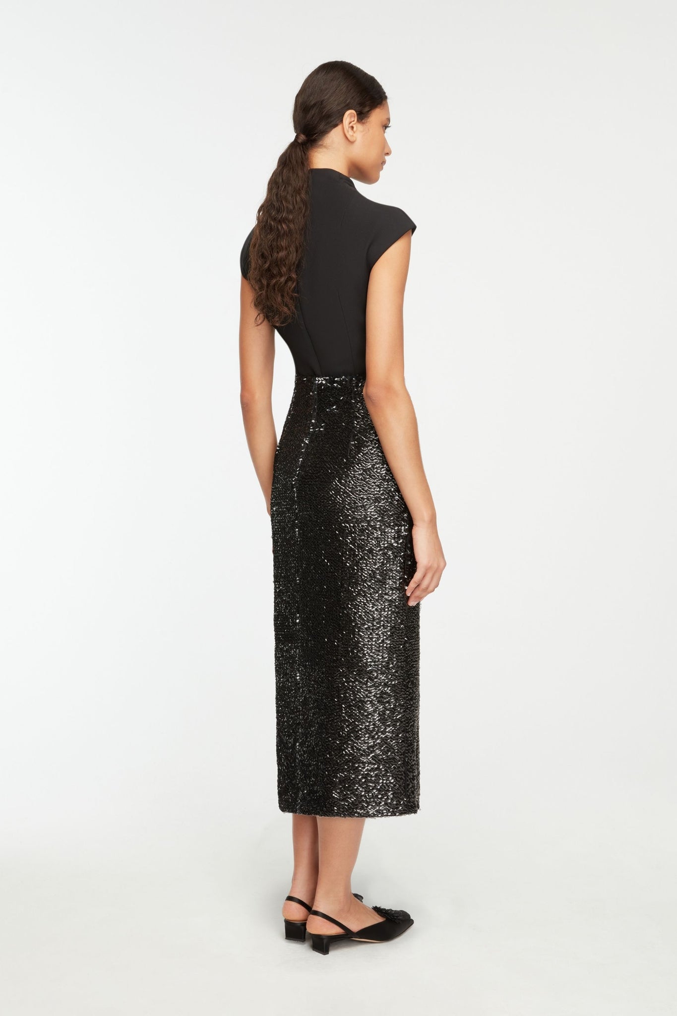 Kanji Skirt In Black Textured Sequin - Emilia Wickstead 