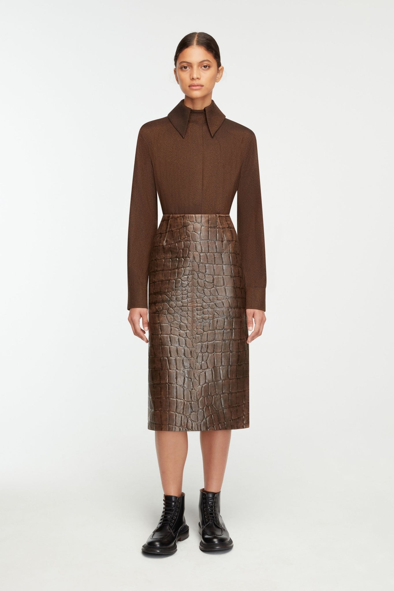 Bergman Top In Cinnamon Twill Wool| Emilia Wickstead