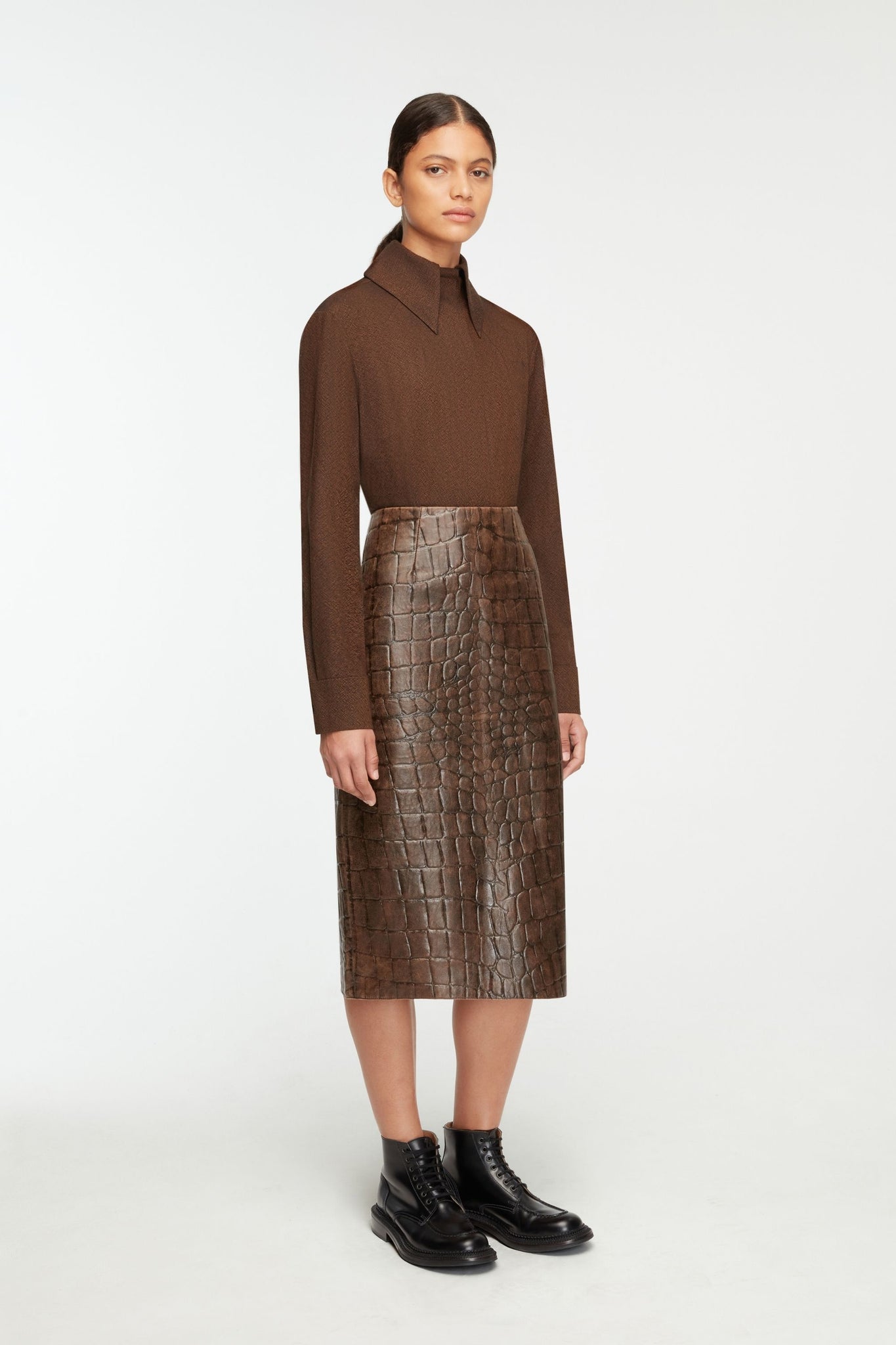 Bergman Top In Cinnamon Twill Wool| Emilia Wickstead
