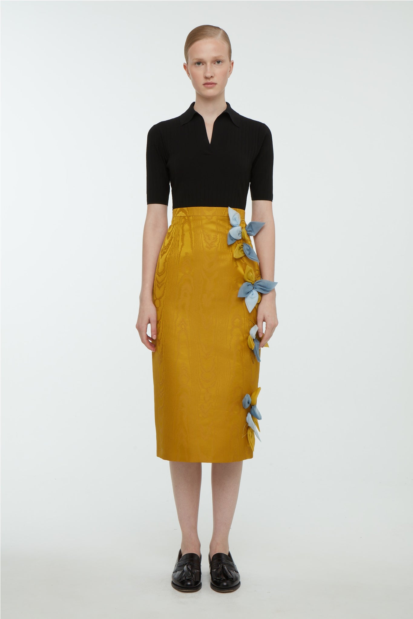 Emilia Wickstead - Lorinda Embroidered Skirt in Ochre Moire Mikado