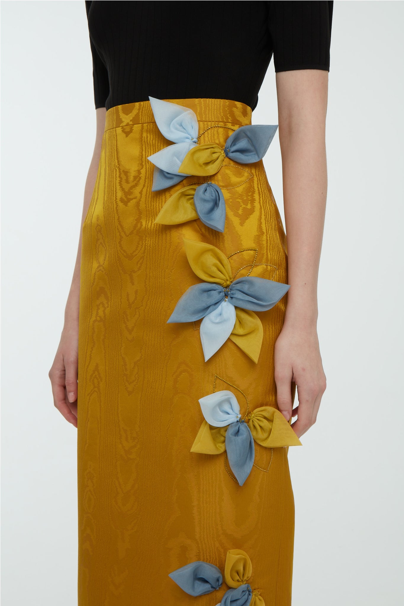 Emilia Wickstead - Lorinda Embroidered Skirt in Ochre Moire Mikado