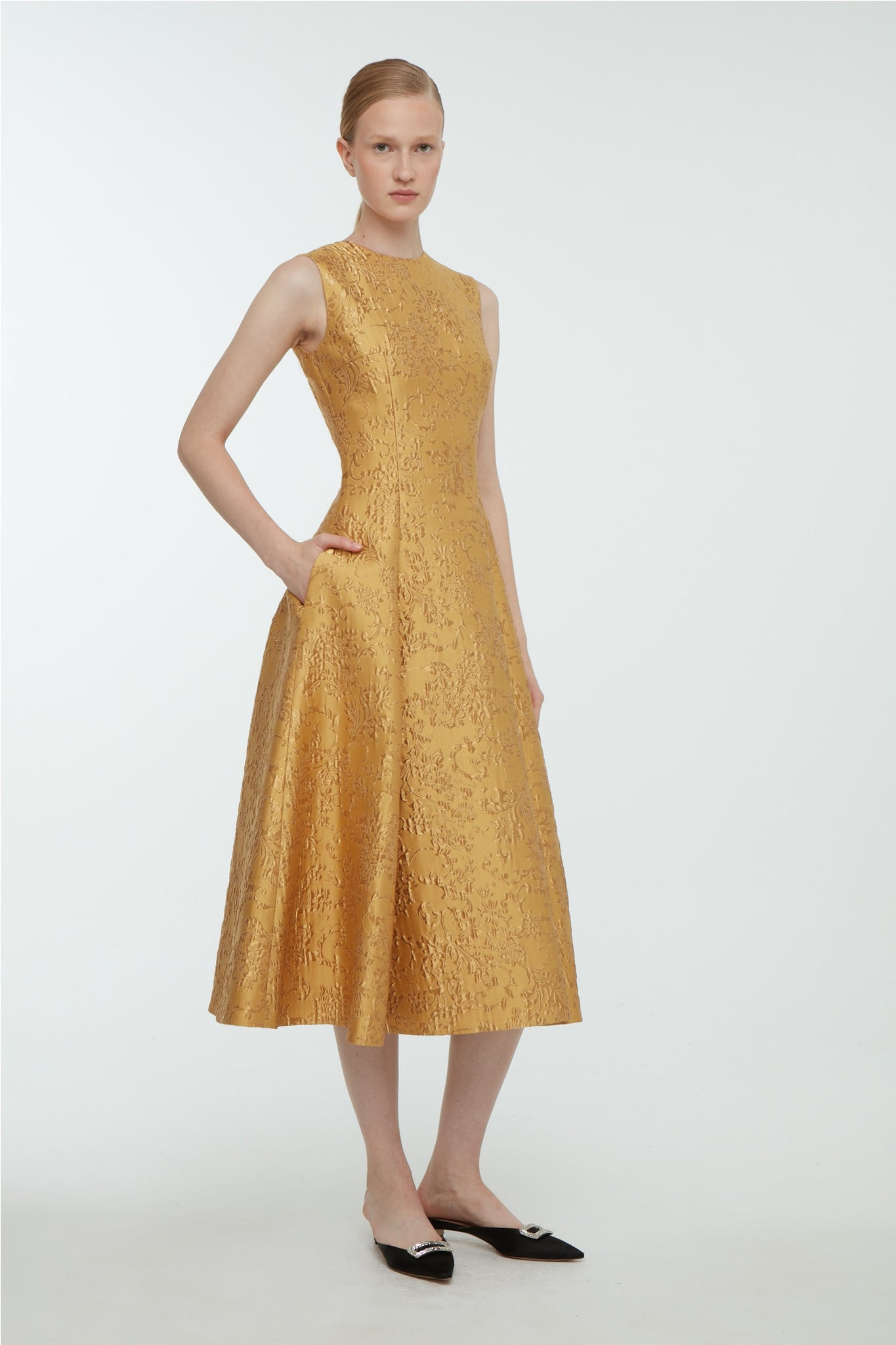 Mara Dress In Gold Wallpaper Jacquard | Emilia Wickstead