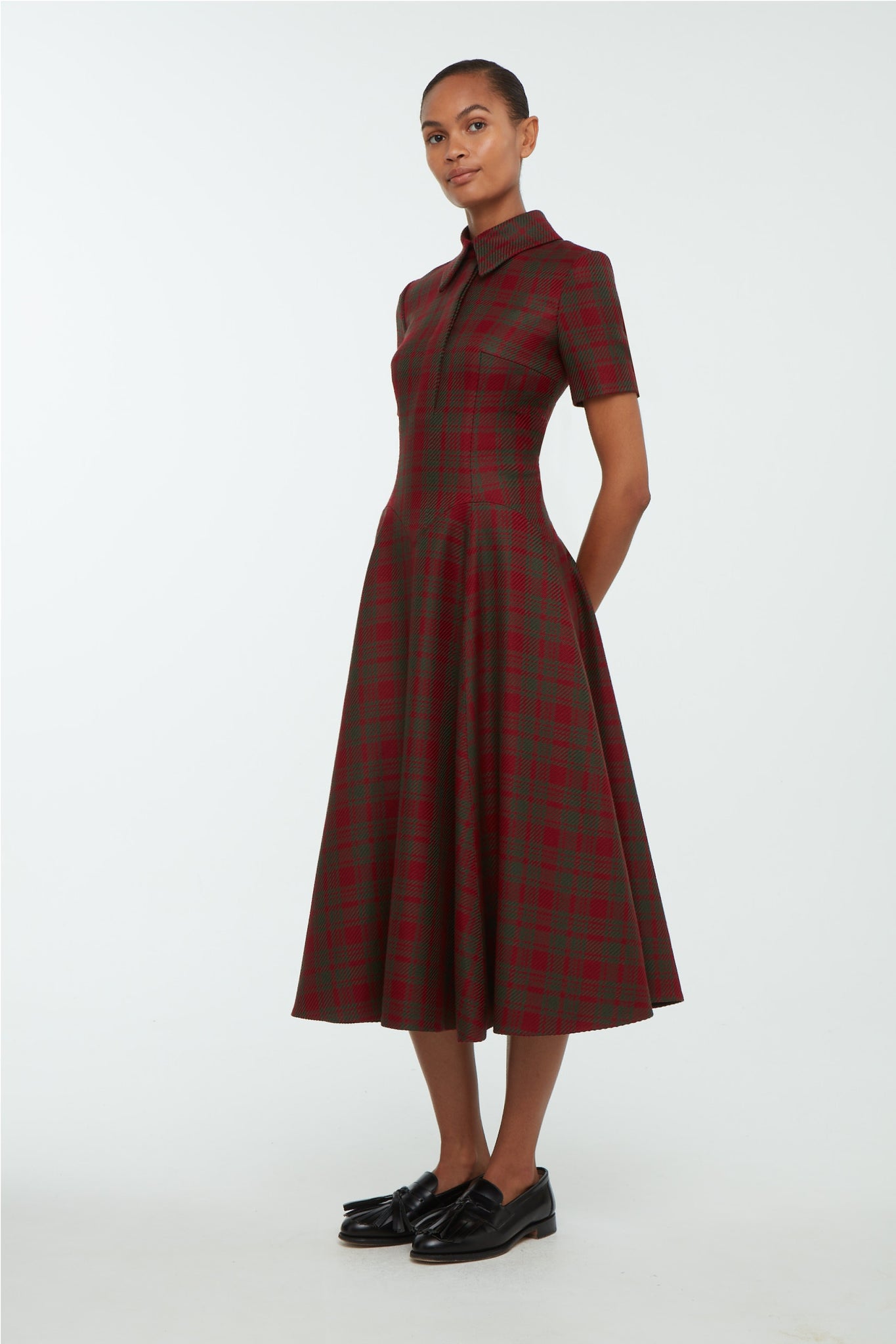 Jody Dress In Burgundy & Green Tartan Merino Shetland