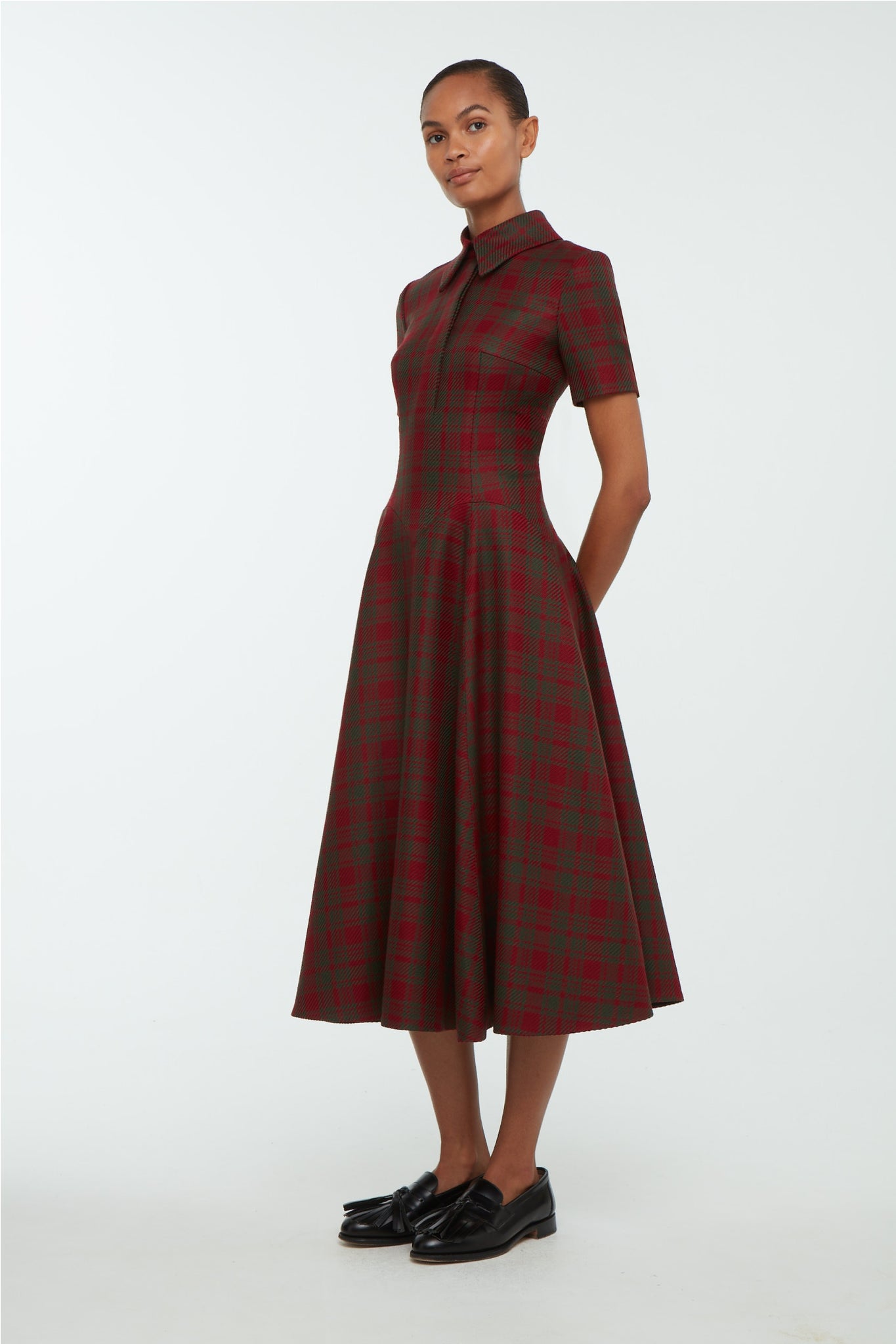 Jody Dress In Burgundy & Green Check Merino Shetland | Emilia Wickstead Jody Dress In Burgundy & Green Check Merino Shetland | Emilia Wickstead