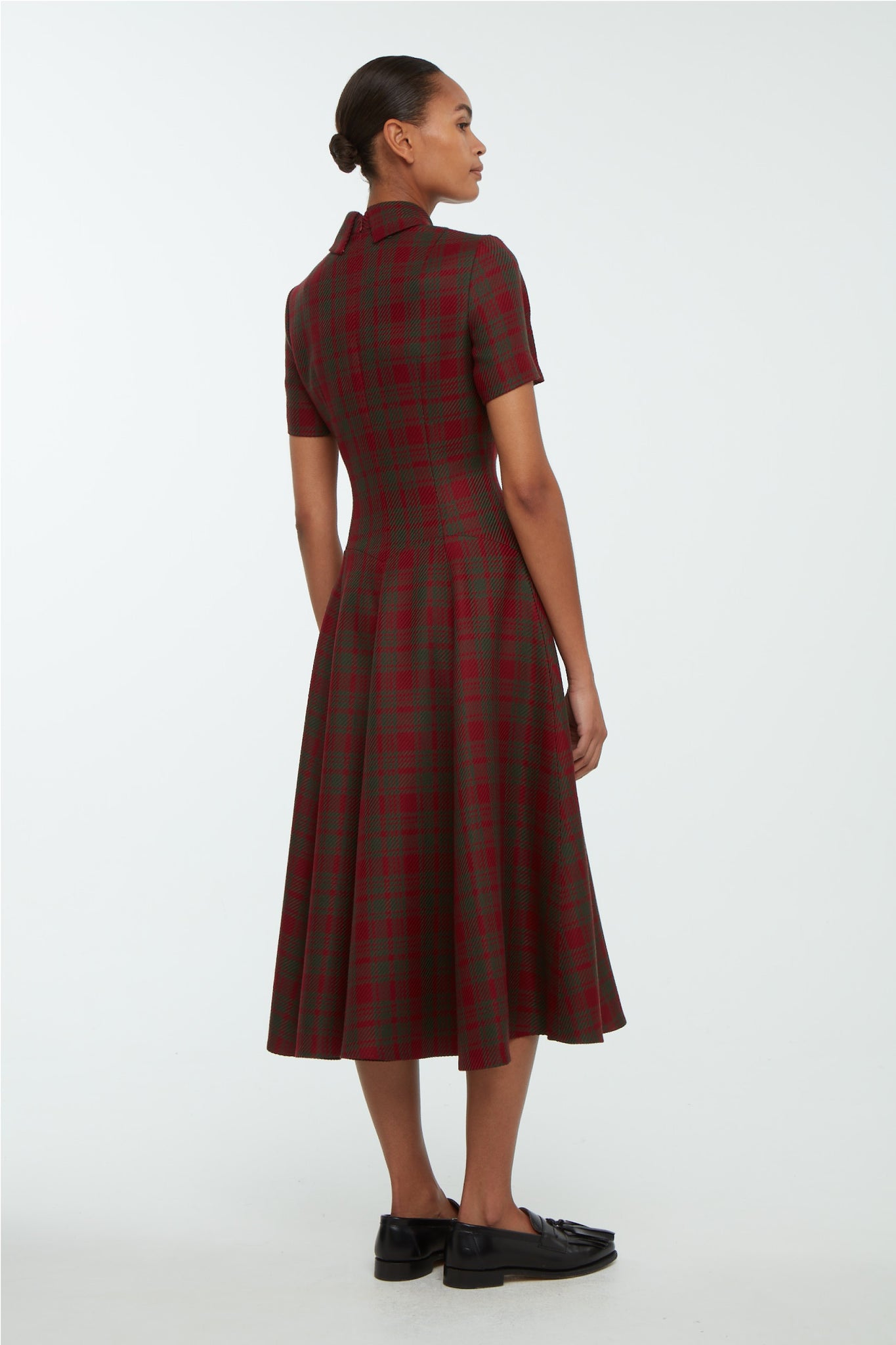 Jody Dress In Burgundy & Green Tartan Merino Shetland