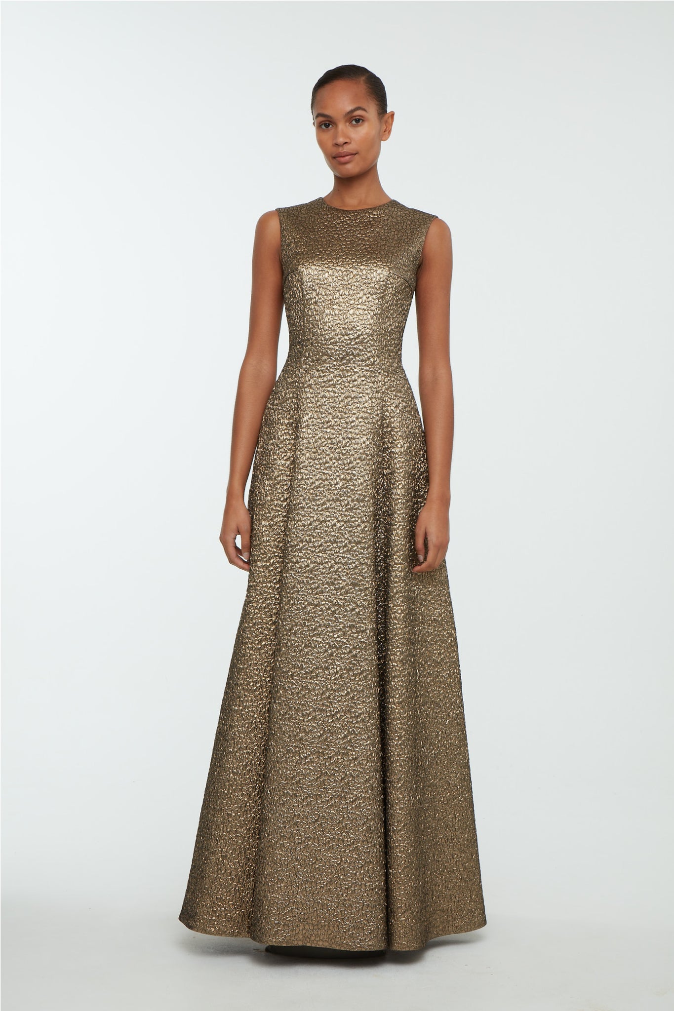 Nodin Dress In Gold Textured Jacquard | Emilia Wickstead