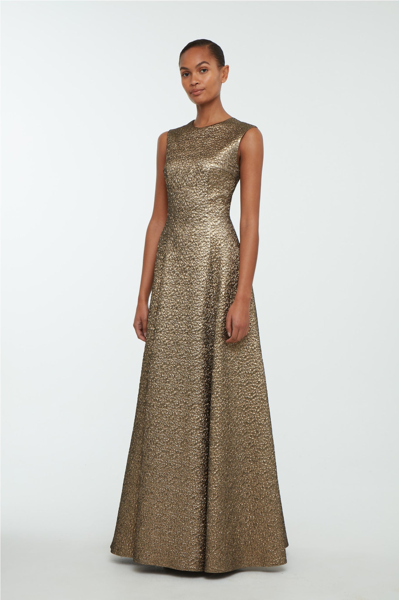 Nodin Dress In Gold Textured Jacquard | Emilia Wickstead Nodin Dress In Gold Textured Jacquard | Emilia Wickstead