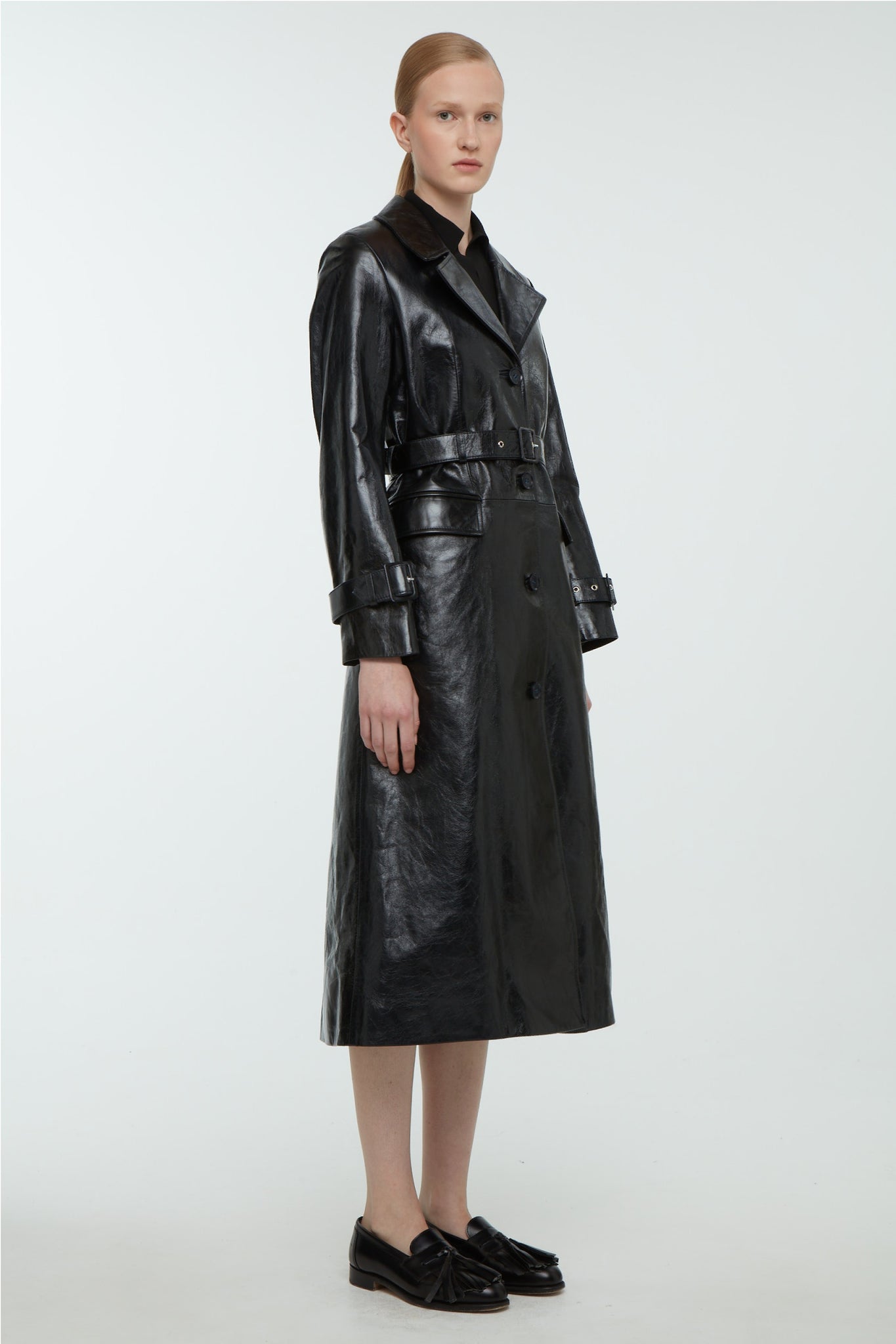 Brady Trench Coat in Navy Leather