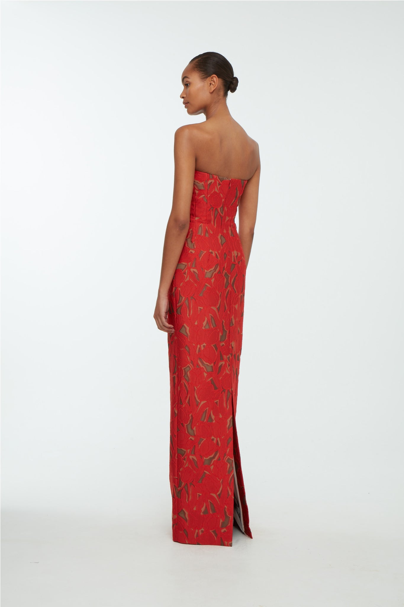 Laelia Dress In Red on Beige Embellished Wool