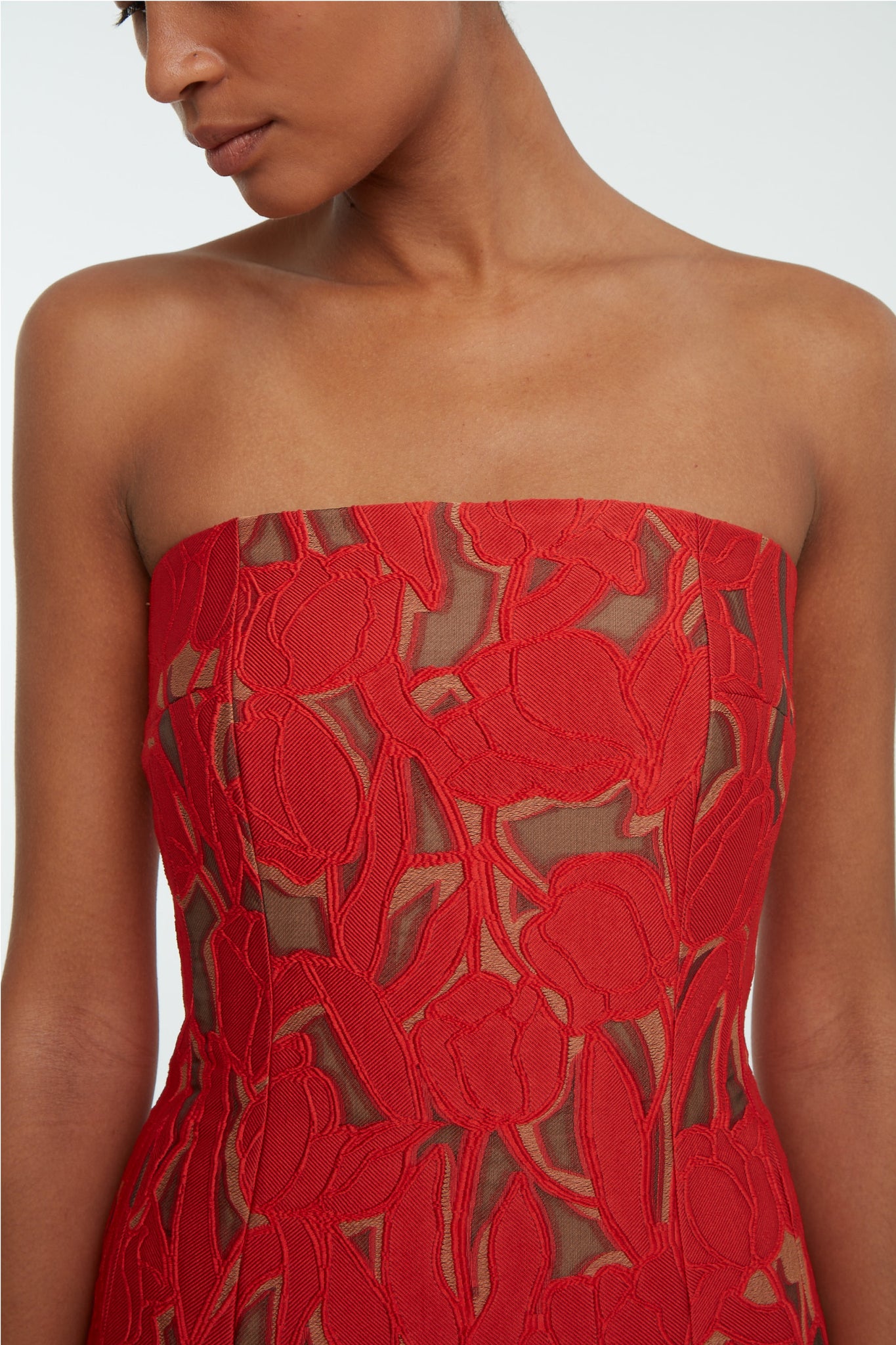 Laelia Dress In Red on Beige Embellished Wool