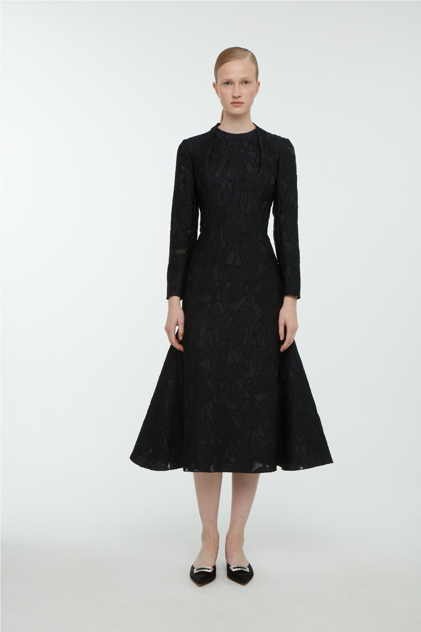 Seneca Dress in Black Embellished Wool