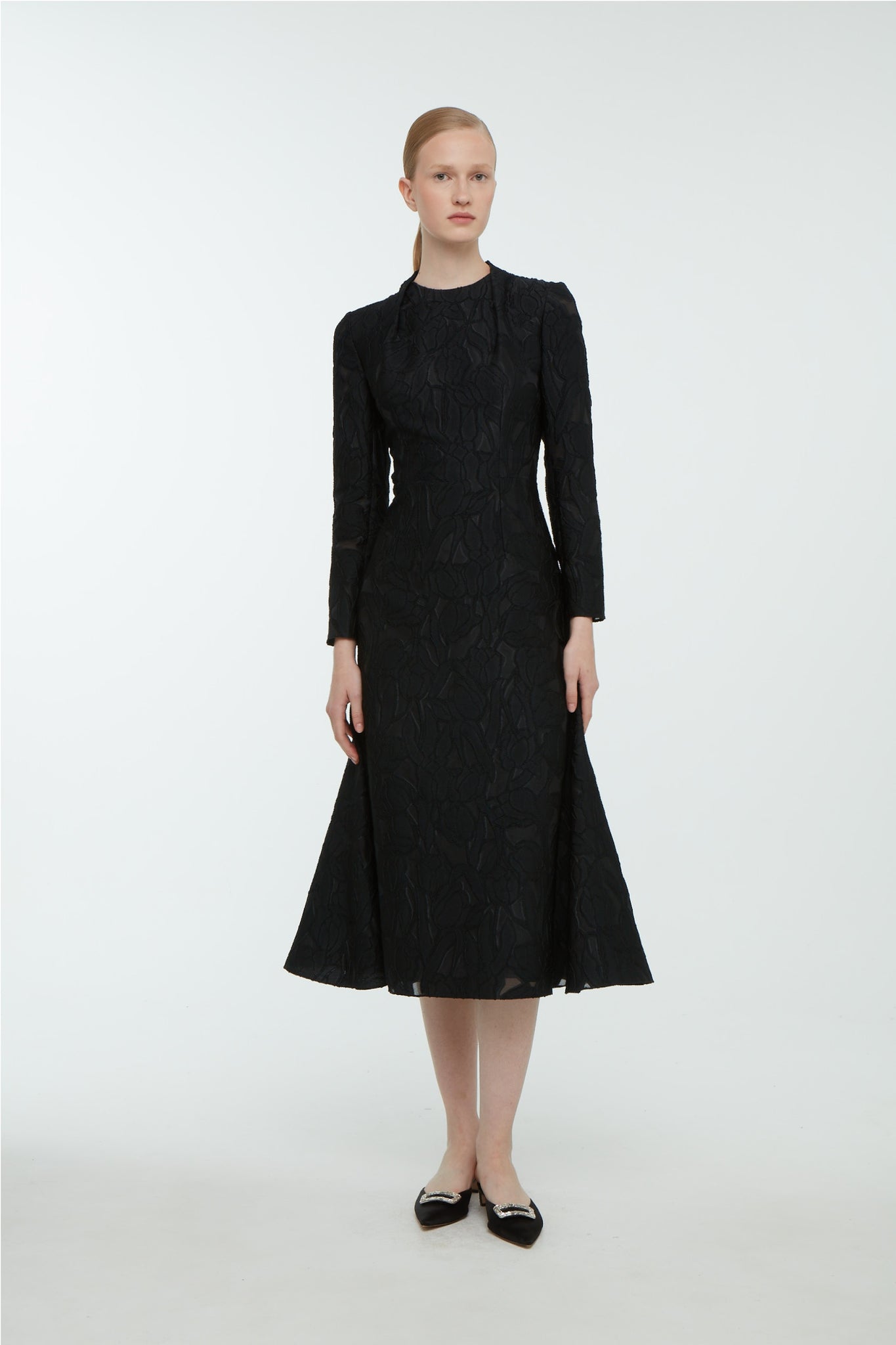 Seneca Dress in Black Embellished Wool