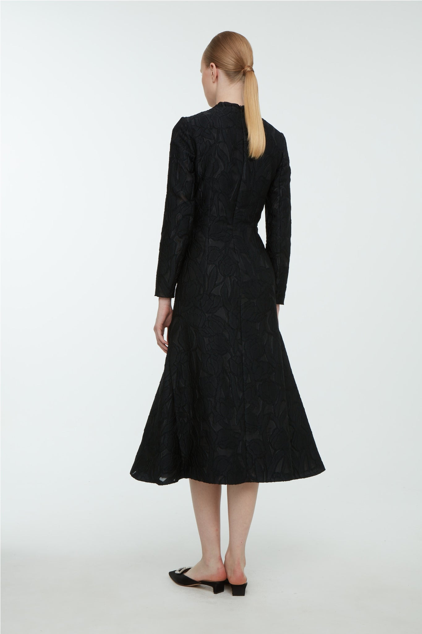 Seneca Dress in Black Embellished Wool