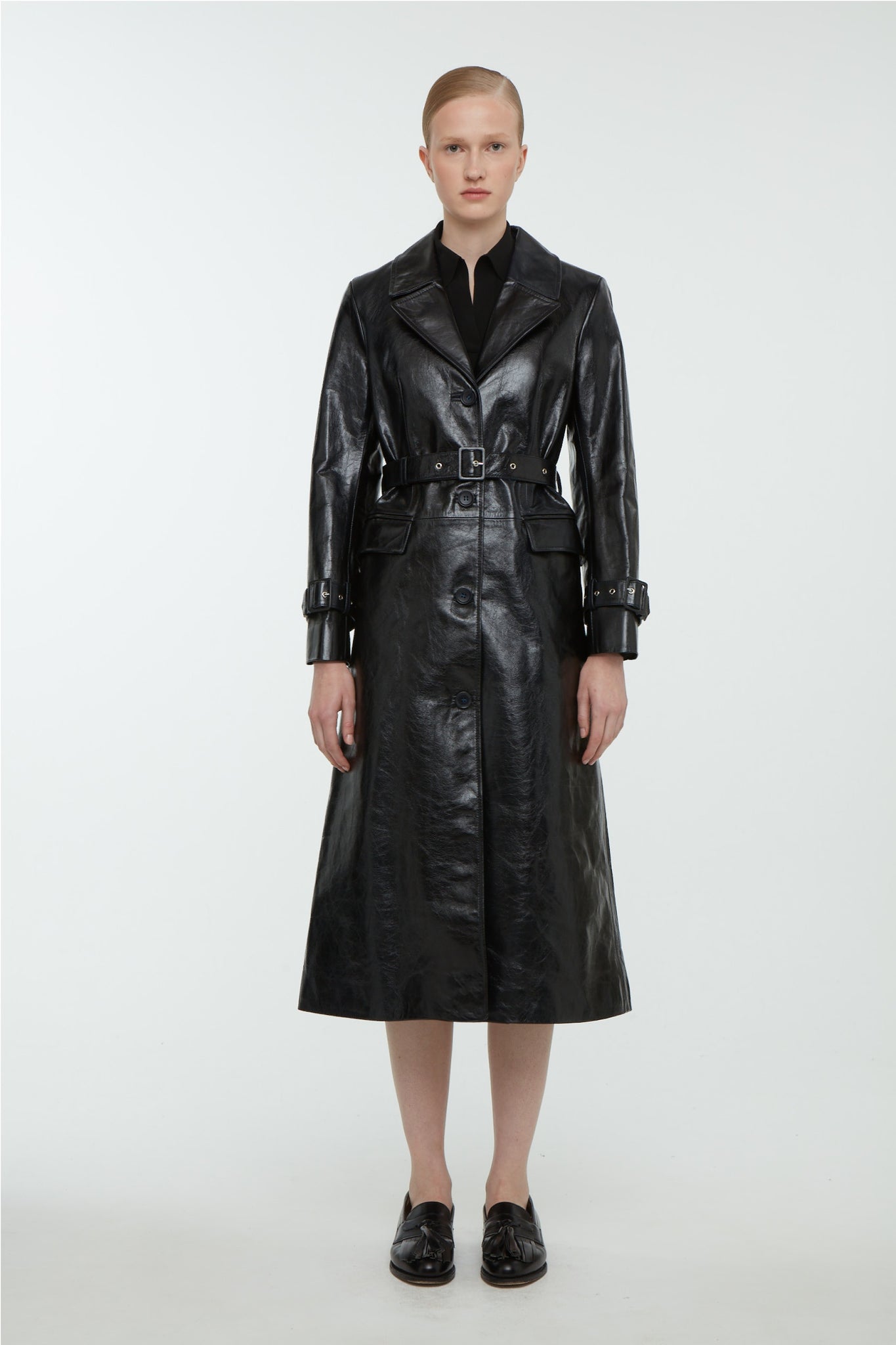 Brady Trench Coat in Navy Leather