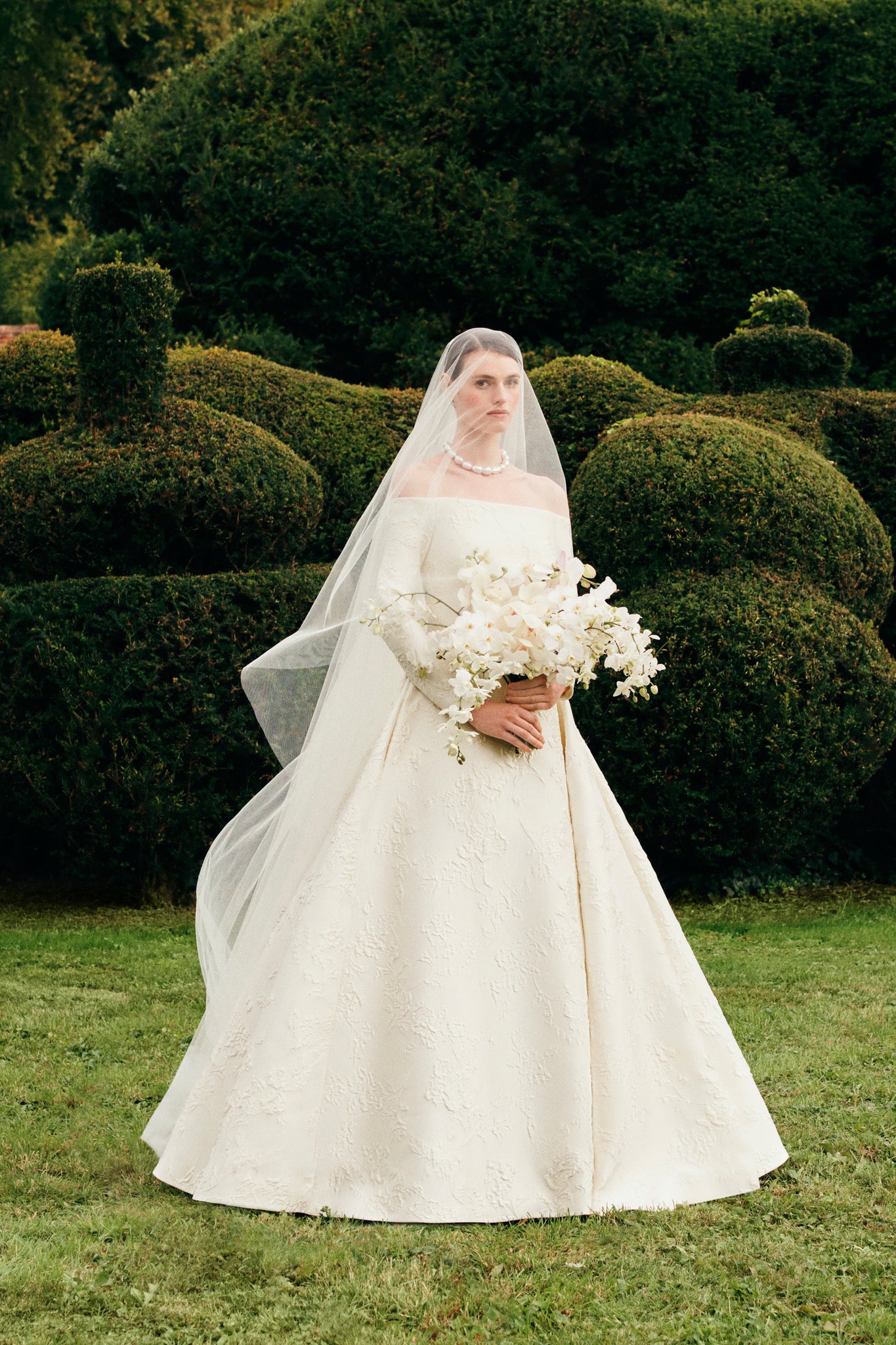 jacquard wedding dress 44555: Organza Jacquard Ballgown with Asymmetrical Tiered Ruffled Skirt