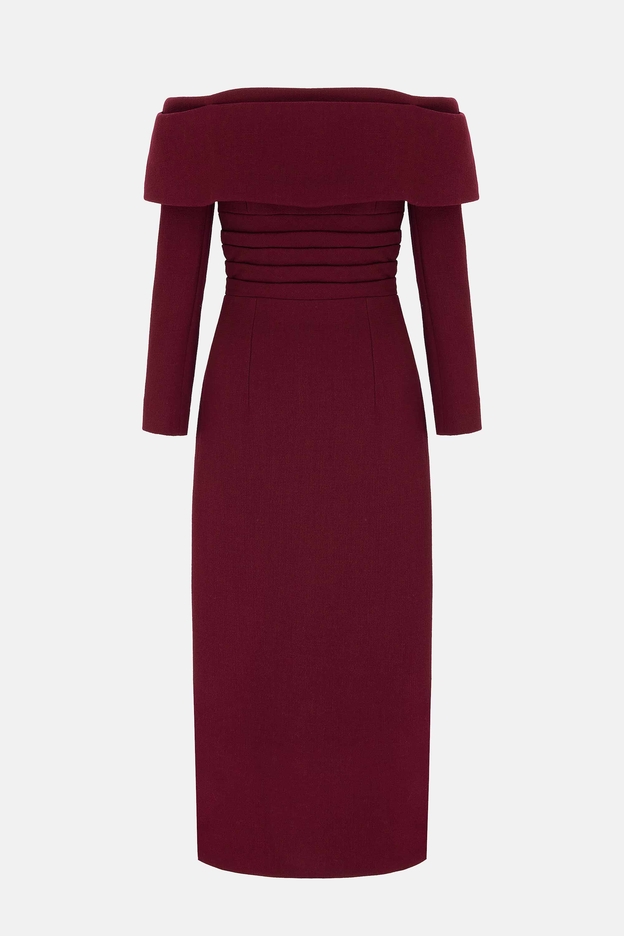 Derika Dress In Burgundy Double Crepe