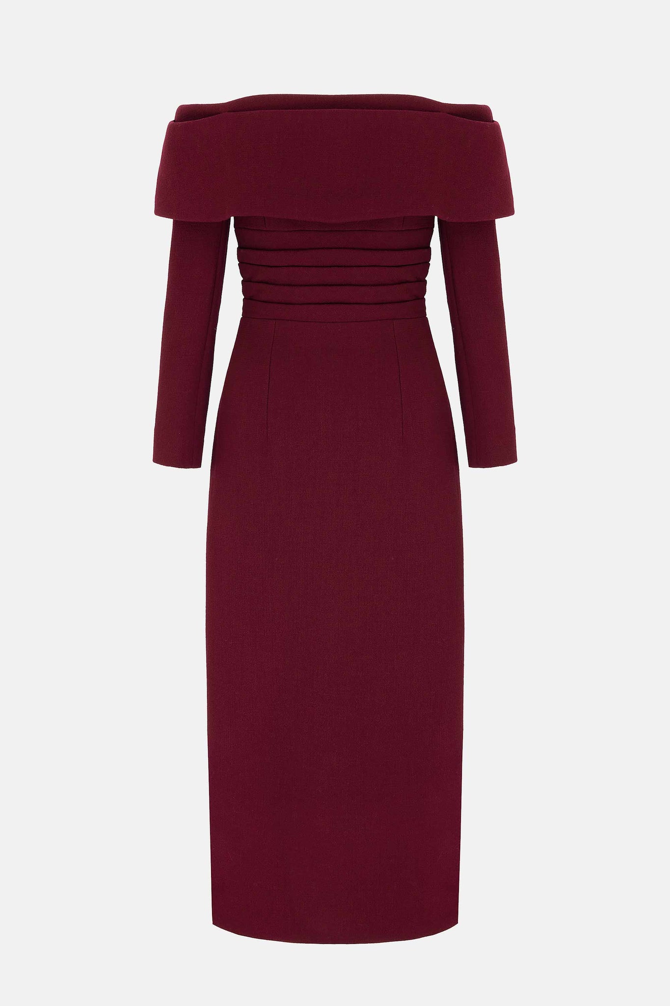 Derika off the shoulder Dress In Burgundy Double Crepe