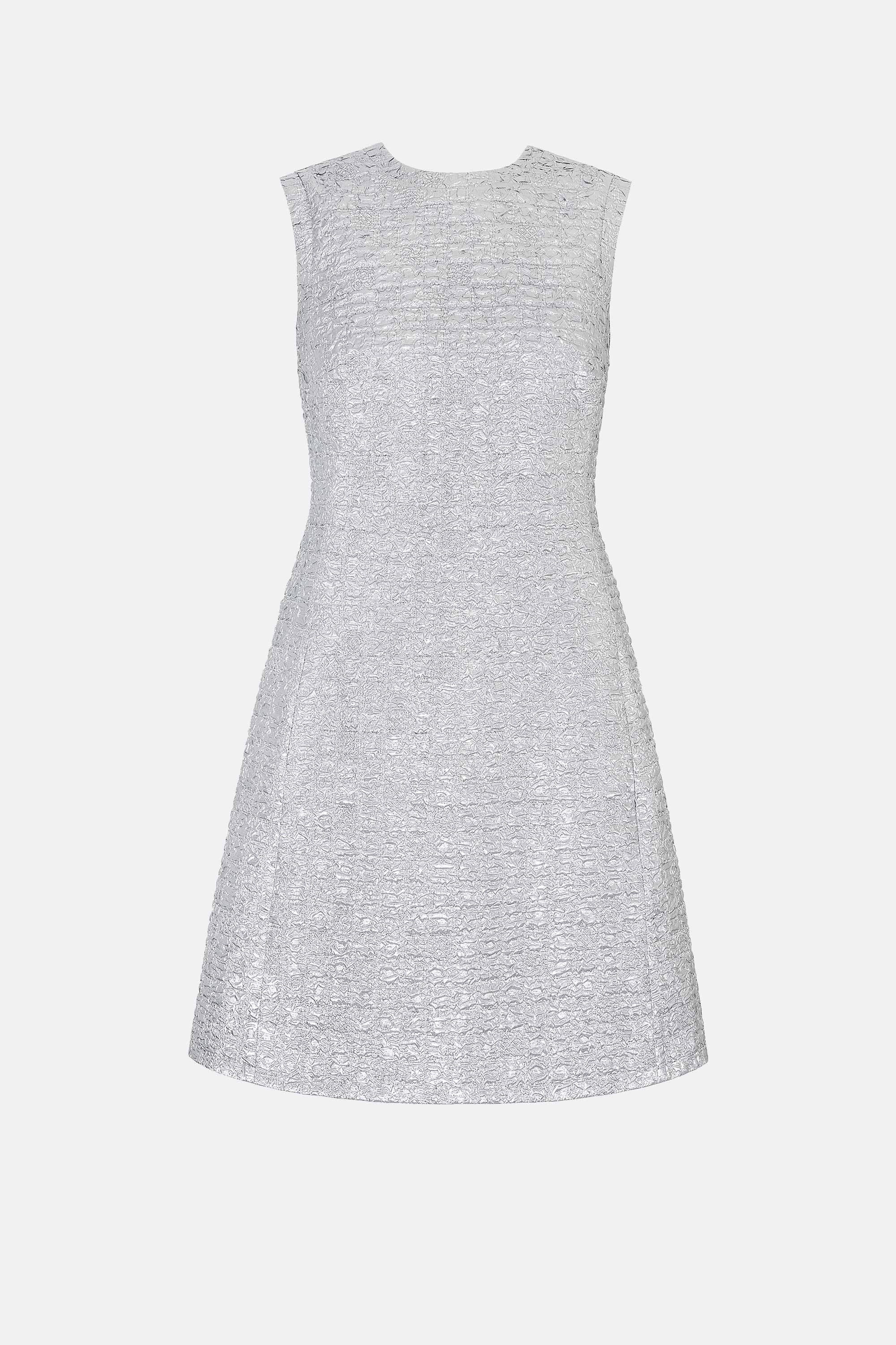 Emmy Dress In Silver Metallic Seersucker