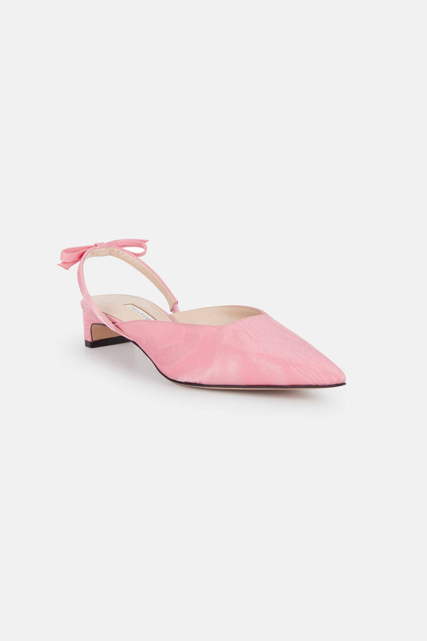 Konna Bow-Back Kitten Heels in Pink Moire Mikado