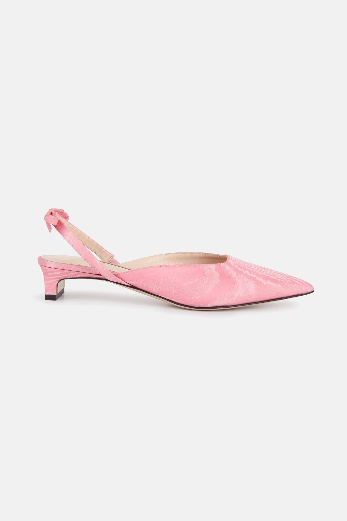 Konna Bow-Back Kitten Heels in Pink Moire Mikado